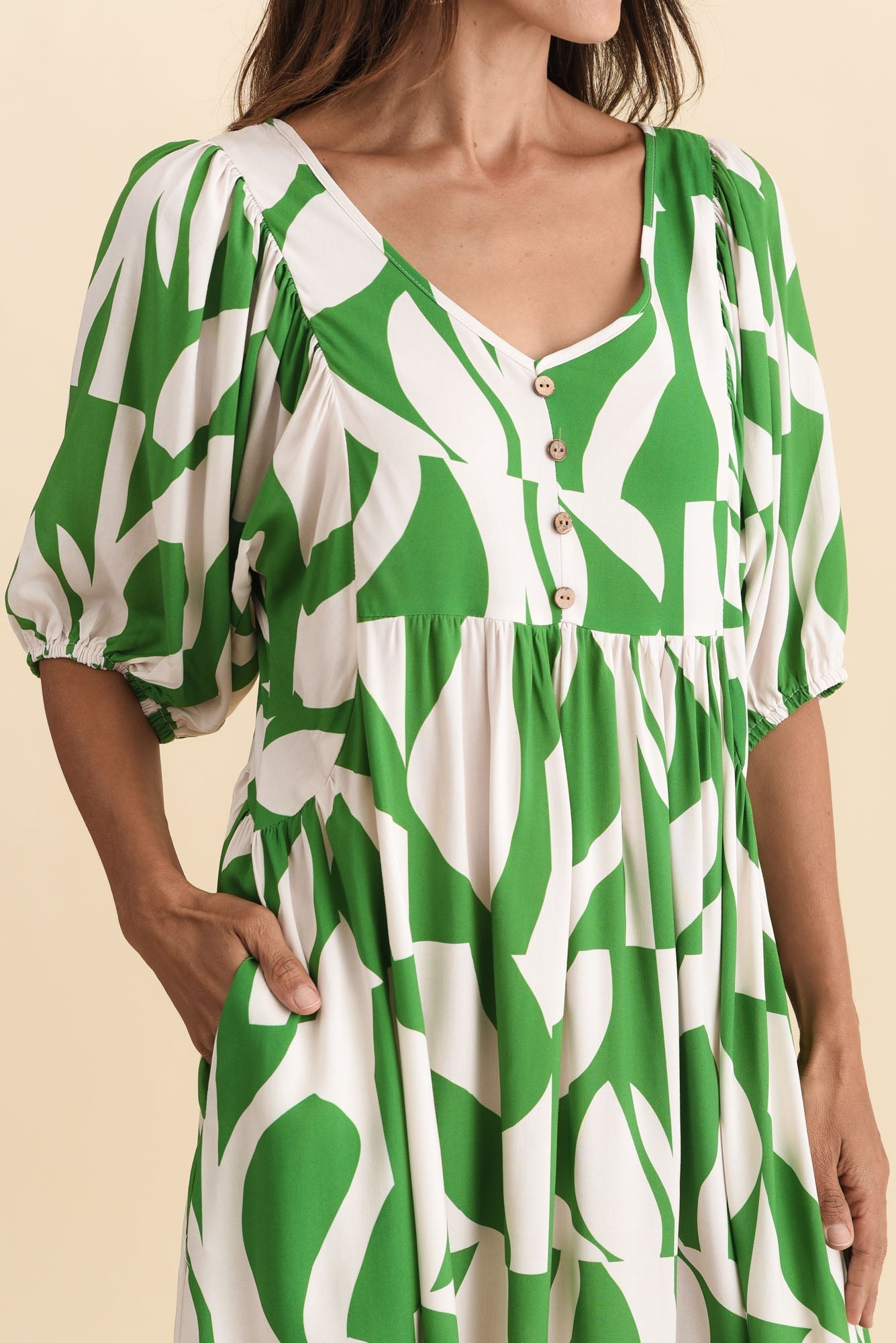 Kacey Green Abstract Button Dress