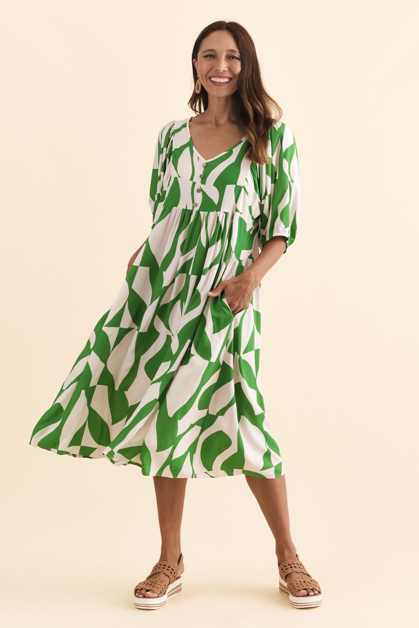Kacey Green Abstract Button Dress