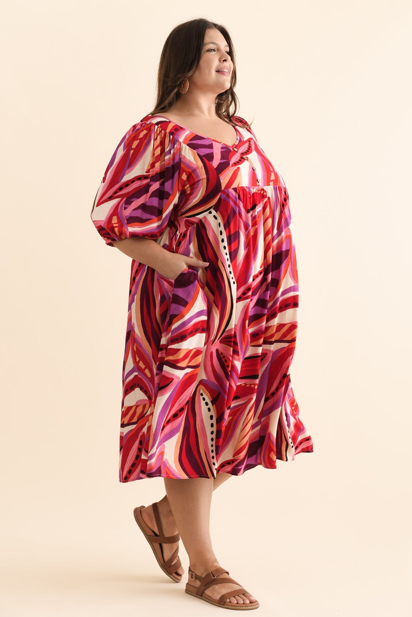 Kacey Pink Leaf Button Dress