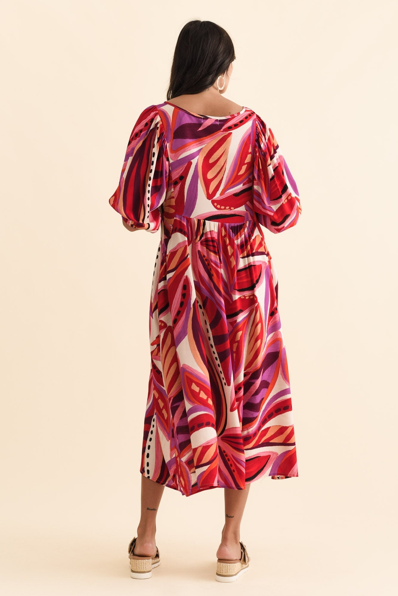 Kacey Pink Leaf Button Dress