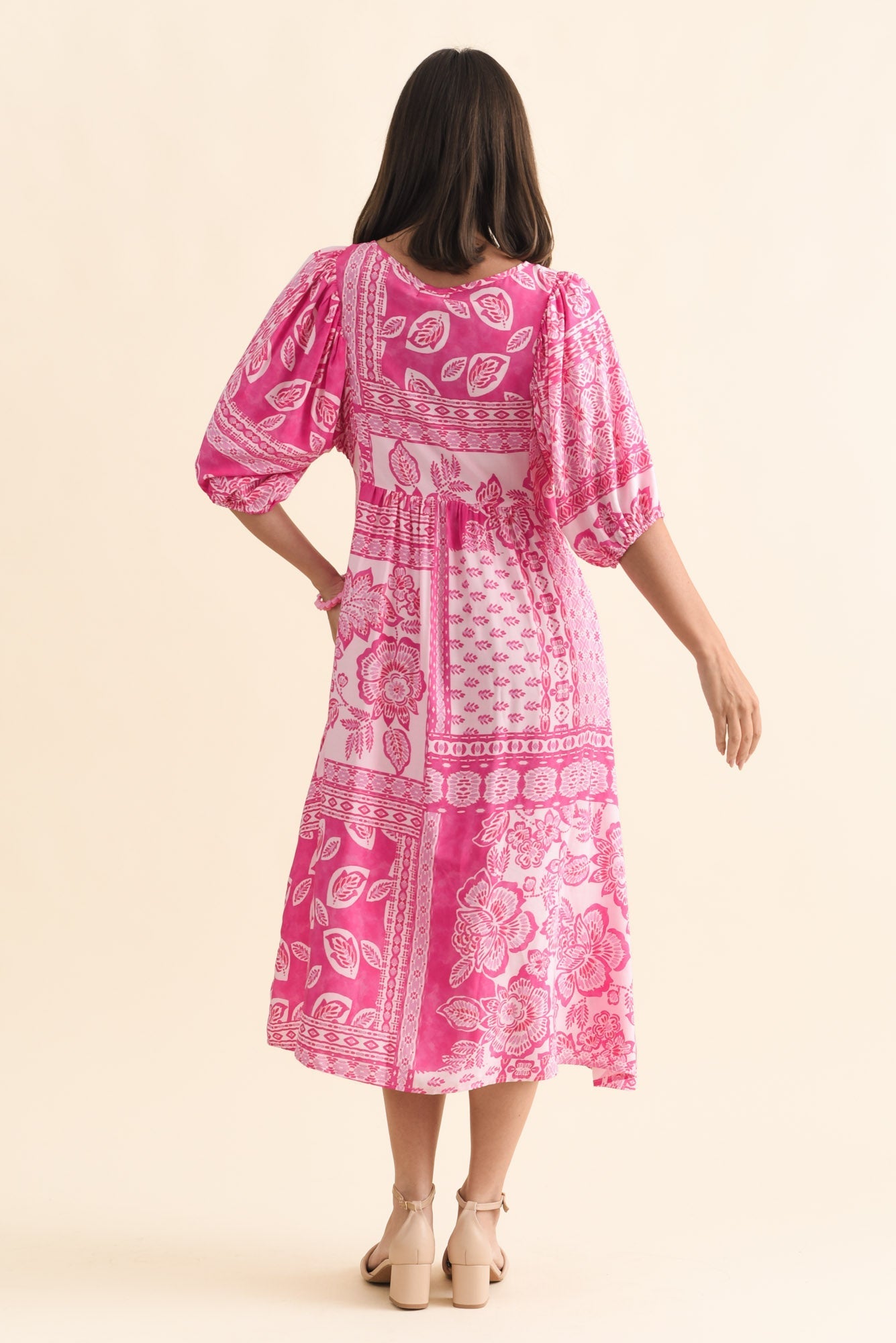 Kacey Pink Tile Button Dress
