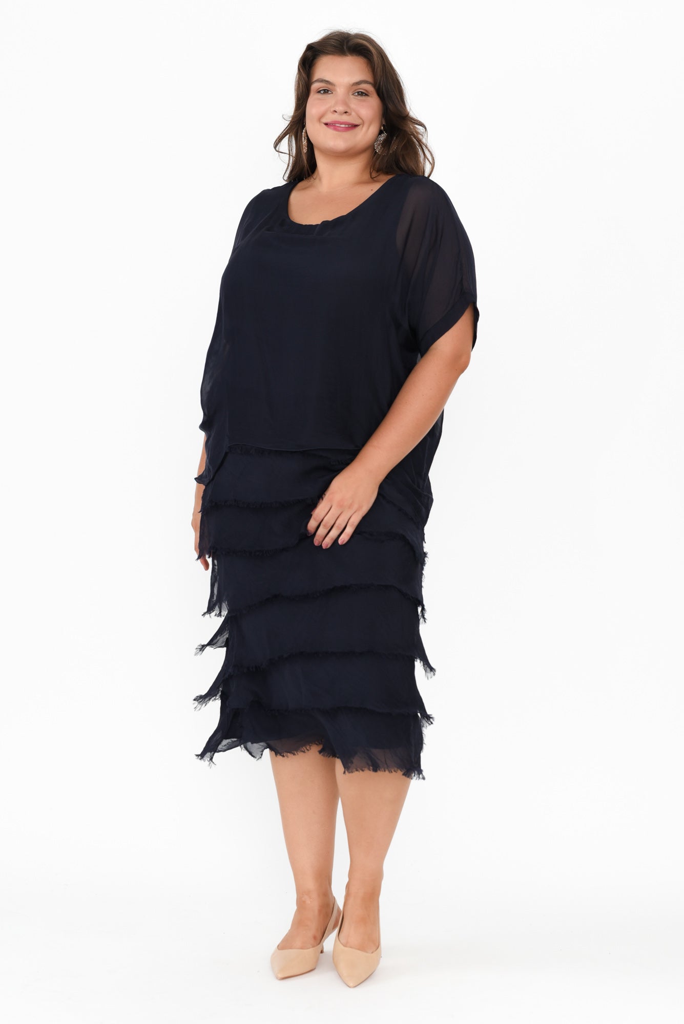 Katerina Navy Silk Overlay Maxi Dress