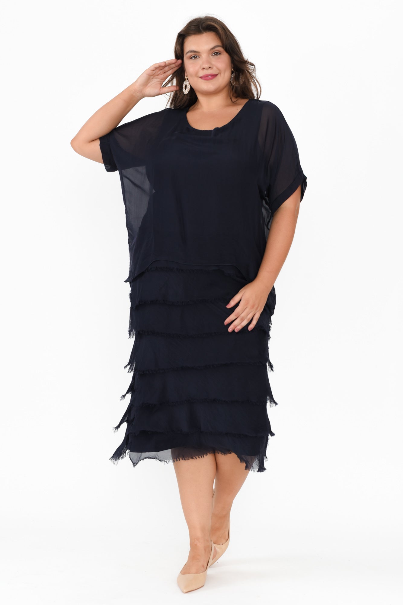 Katerina Navy Silk Overlay Maxi Dress
