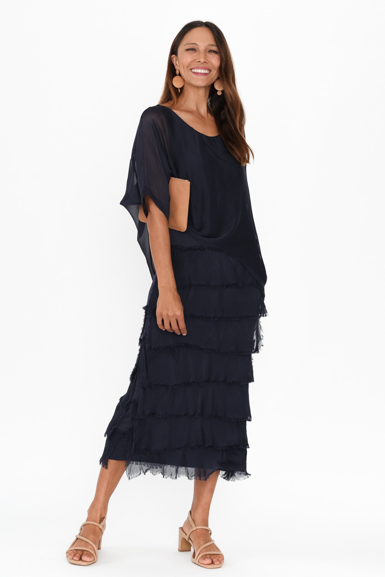 Katerina Navy Silk Overlay Maxi Dress