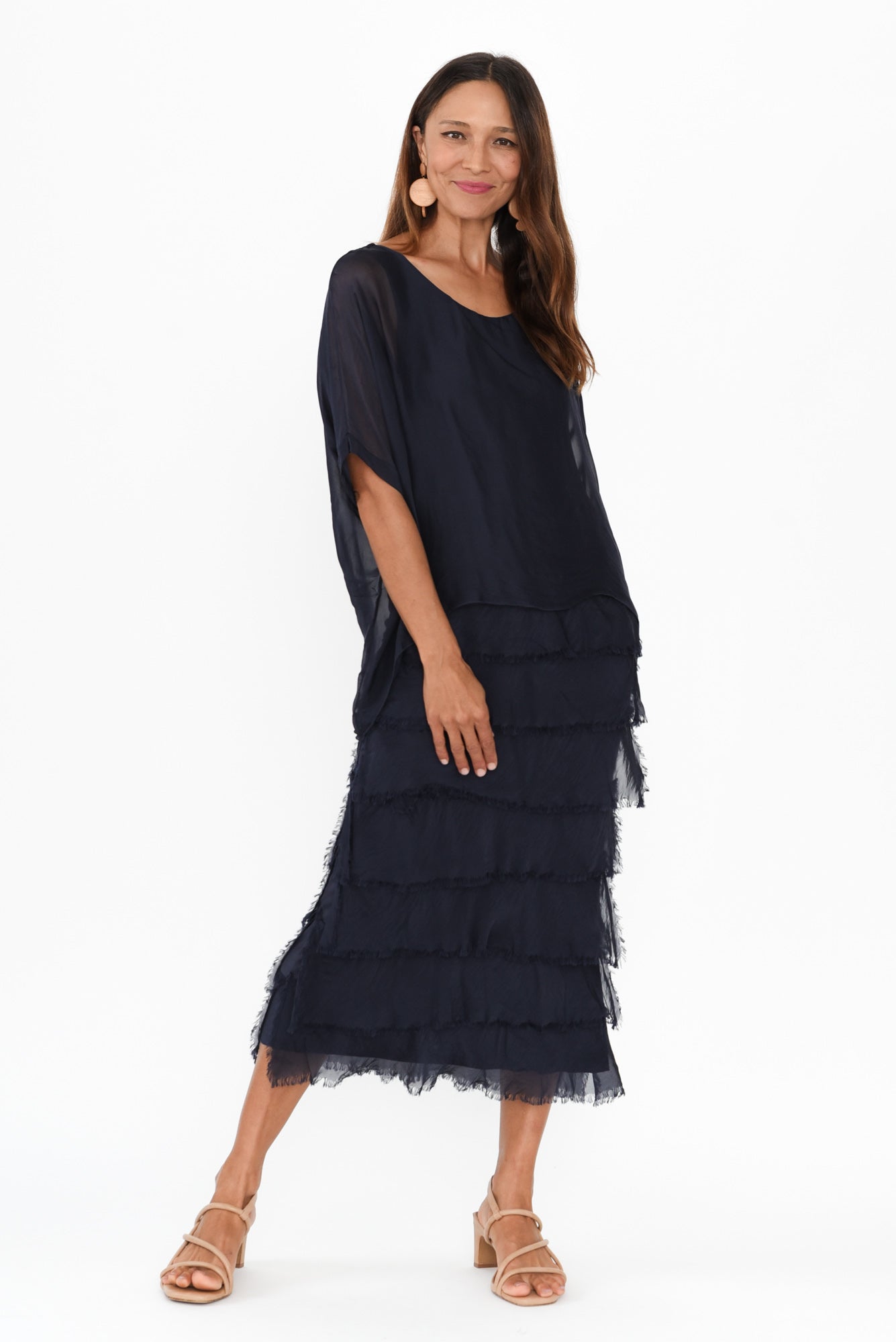 Katerina Navy Silk Overlay Maxi Dress