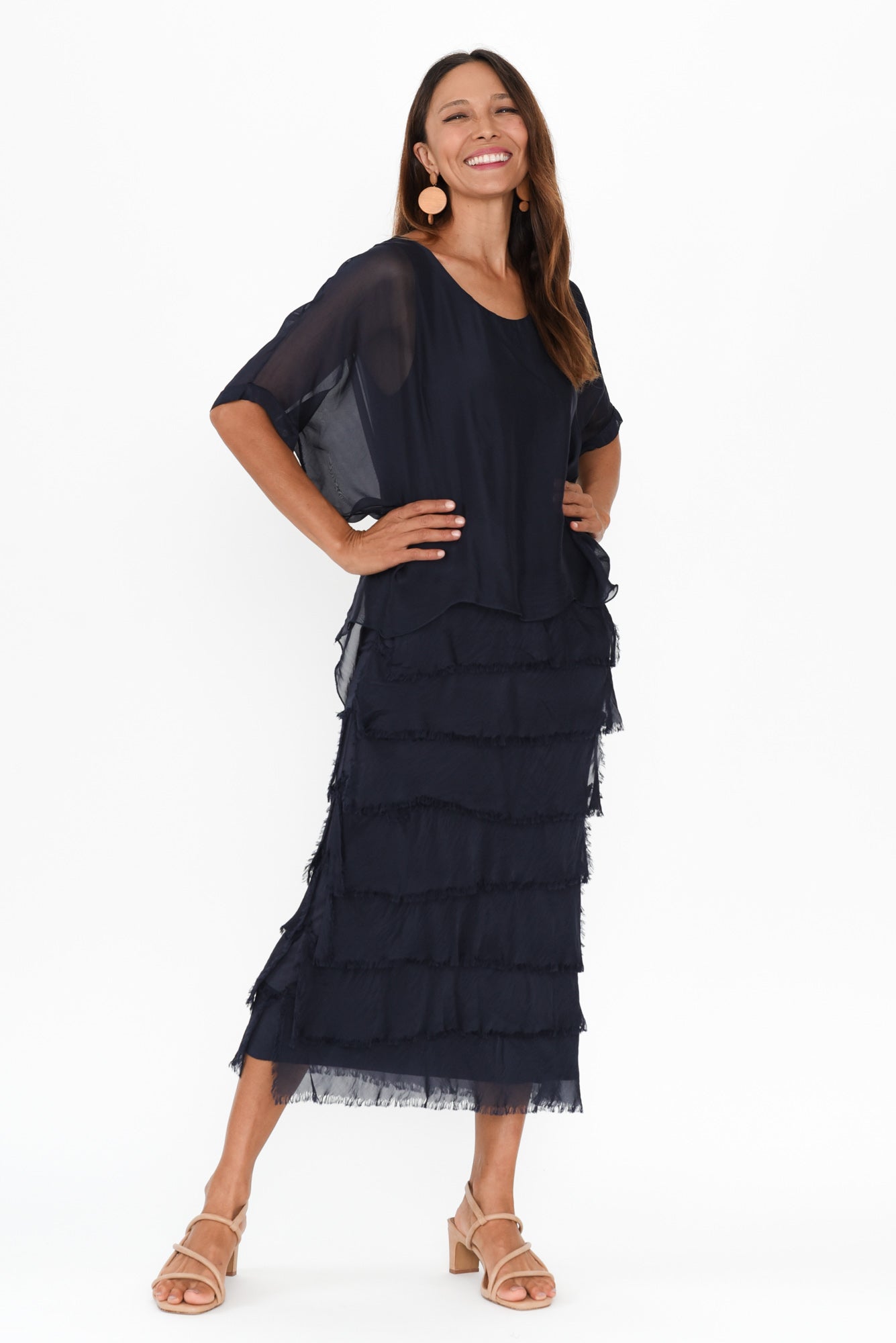 Katerina Navy Silk Overlay Maxi Dress