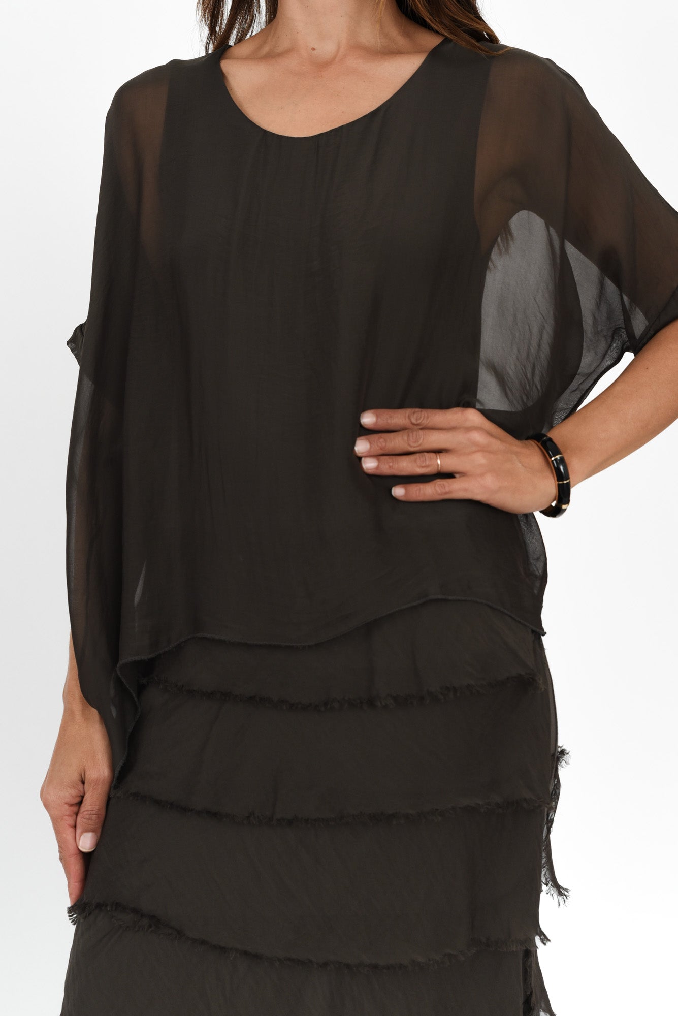 Katerina Chocolate Silk Overlay Maxi Dress