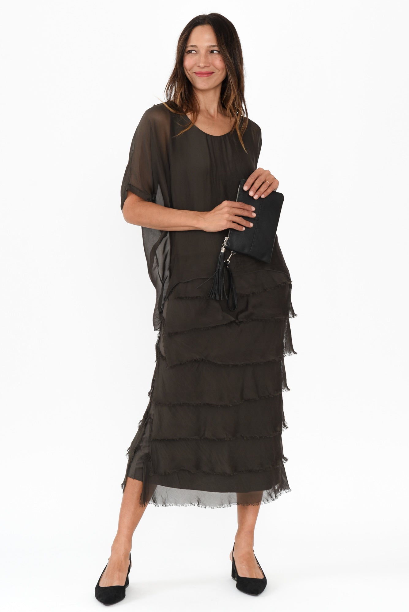 Katerina Chocolate Silk Overlay Maxi Dress