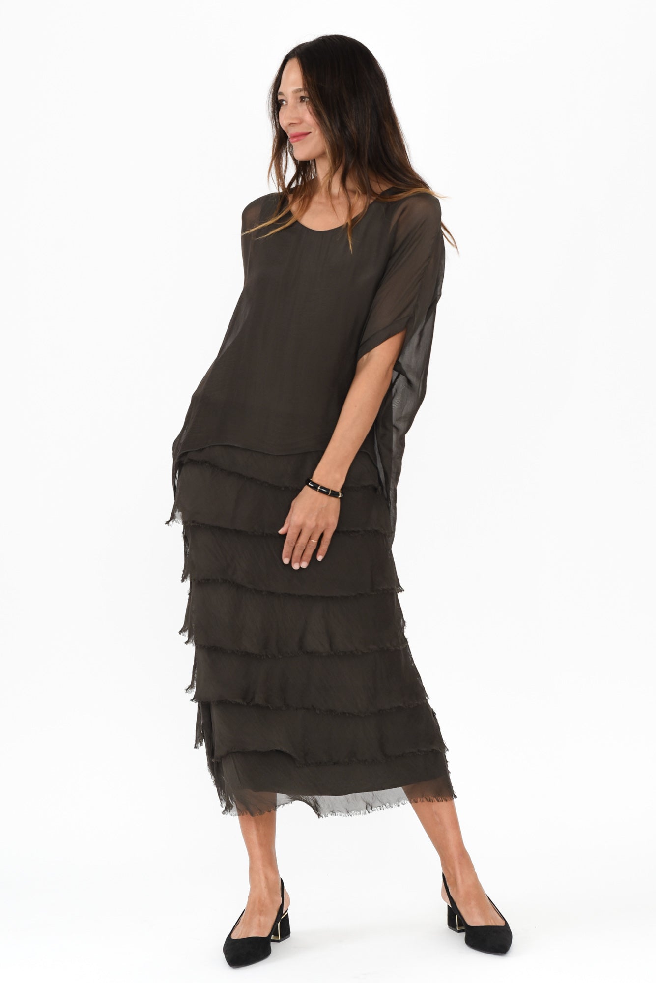 Katerina Chocolate Silk Overlay Maxi Dress