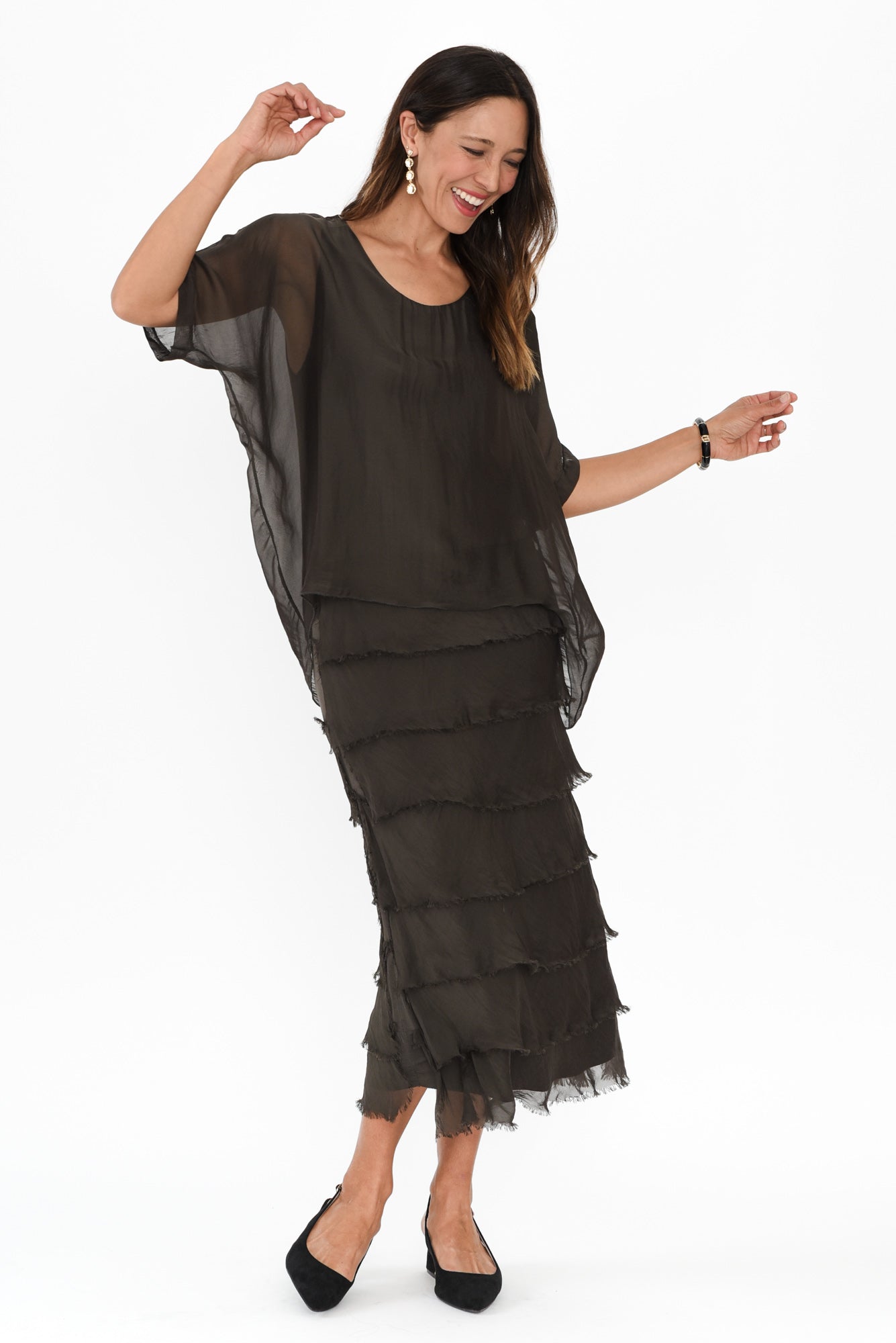 Katerina Chocolate Silk Overlay Maxi Dress