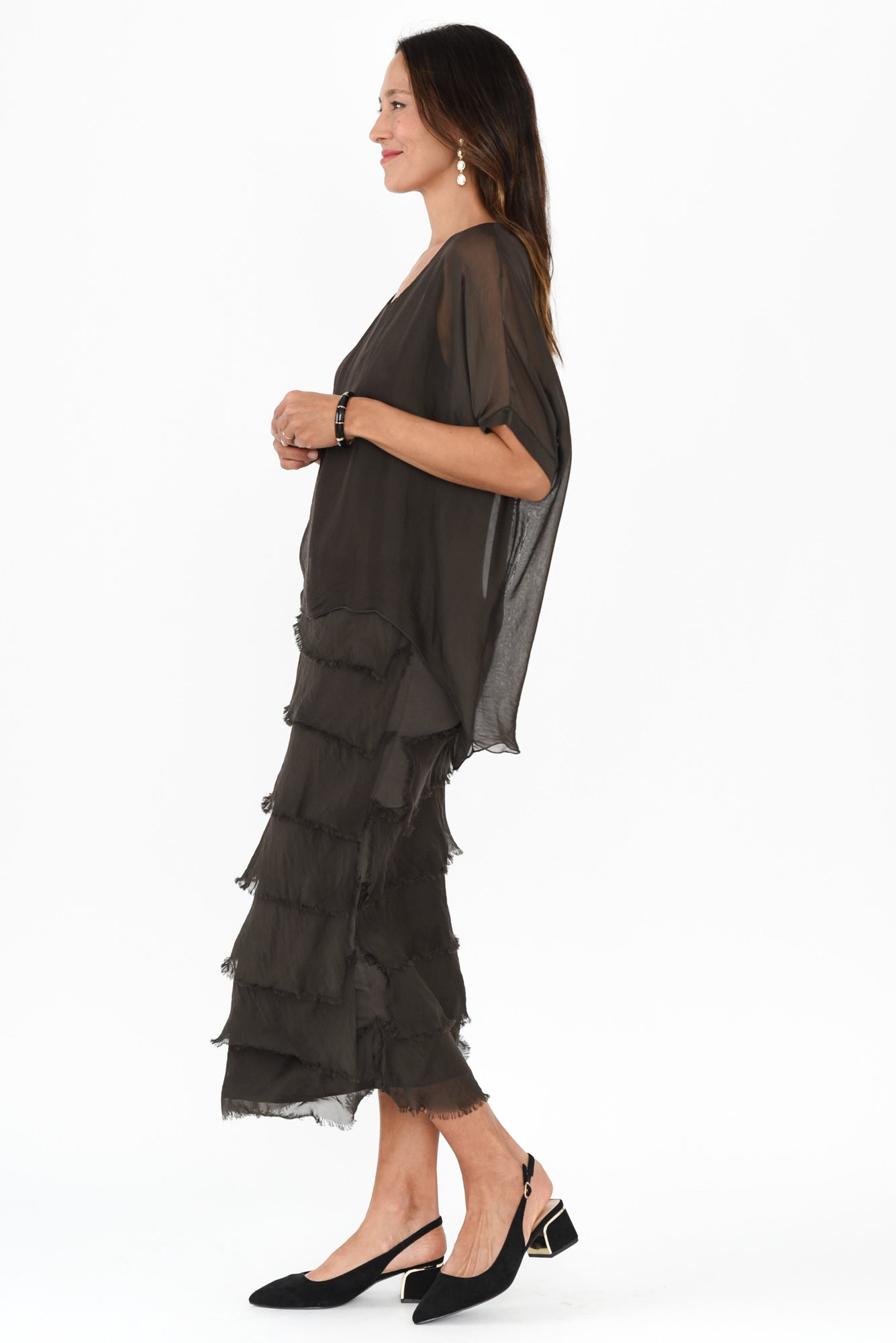 Katerina Chocolate Silk Overlay Maxi Dress