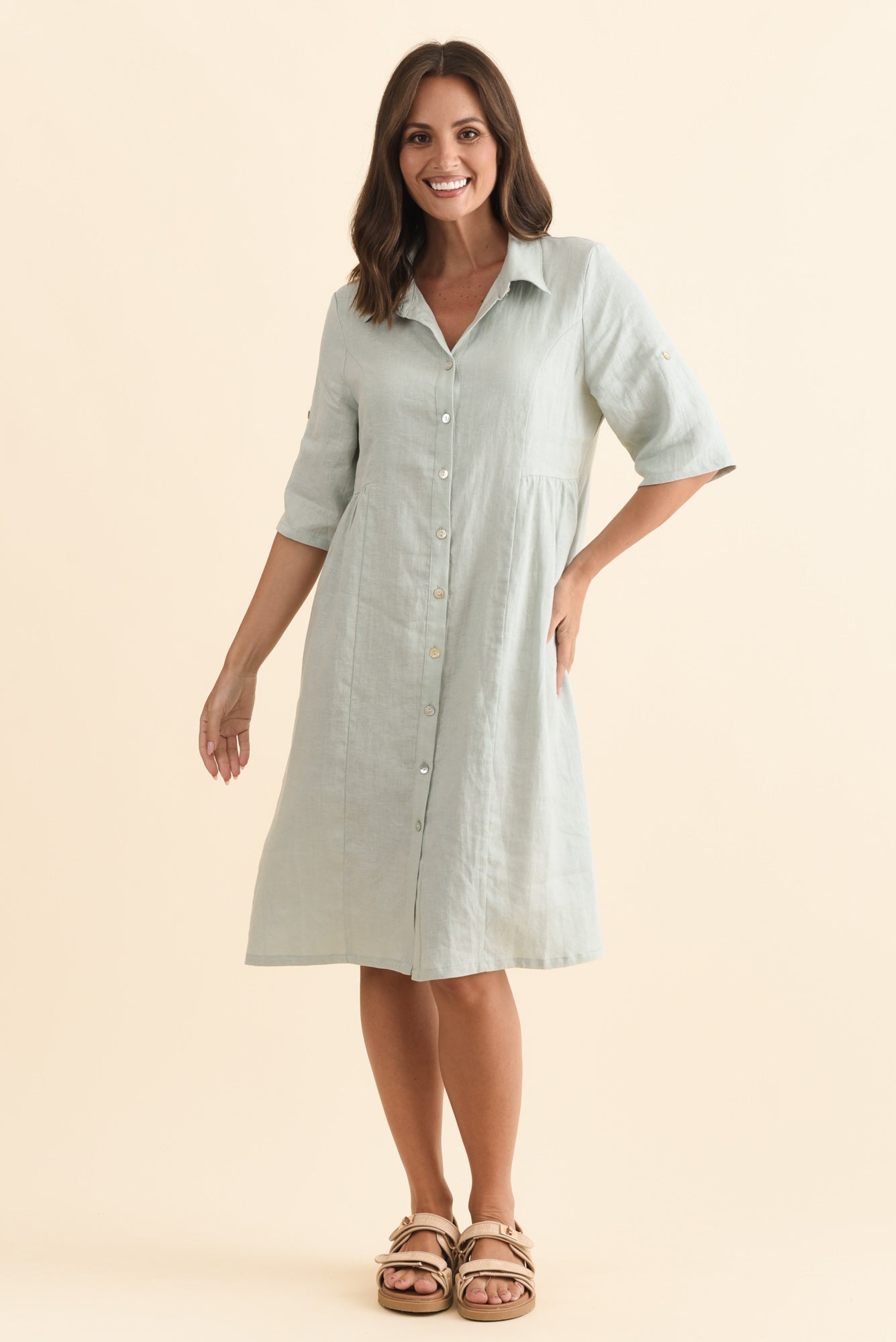 Katy Mint Linen Pocket Dress