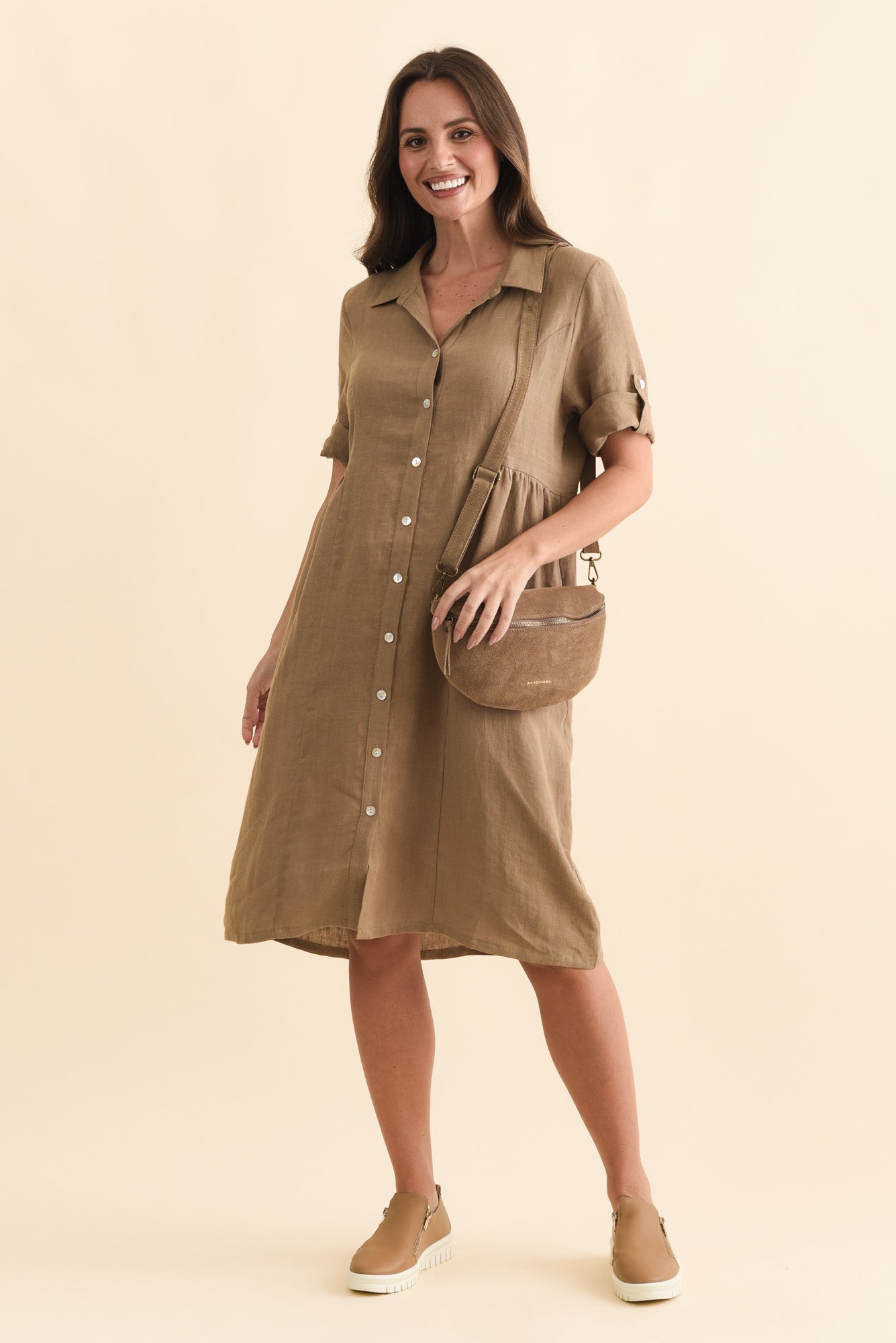 Katy Mocha Linen Pocket Dress