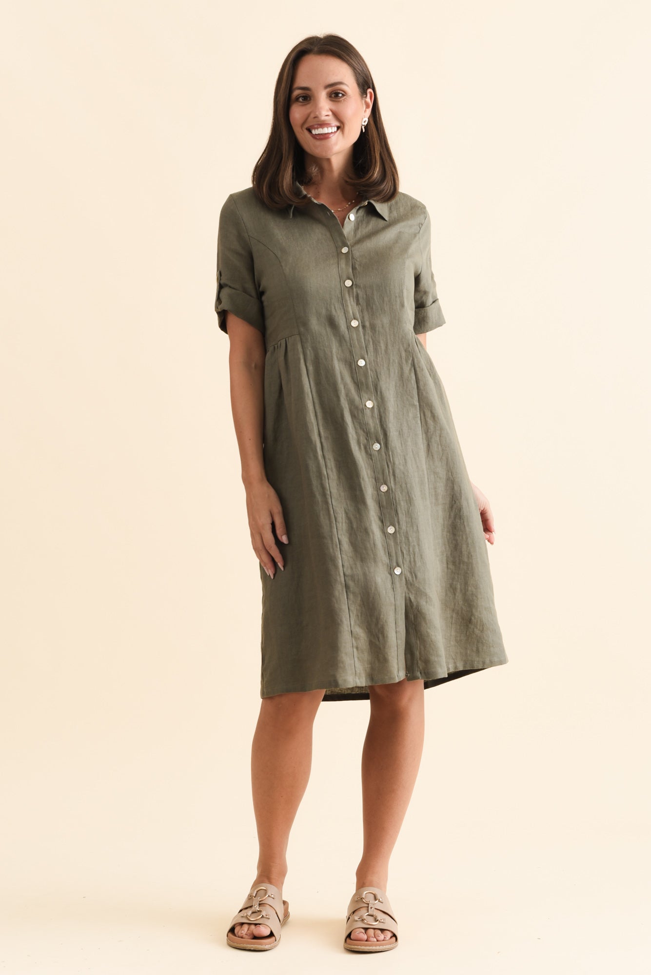 Katy Olive Linen Pocket Dress
