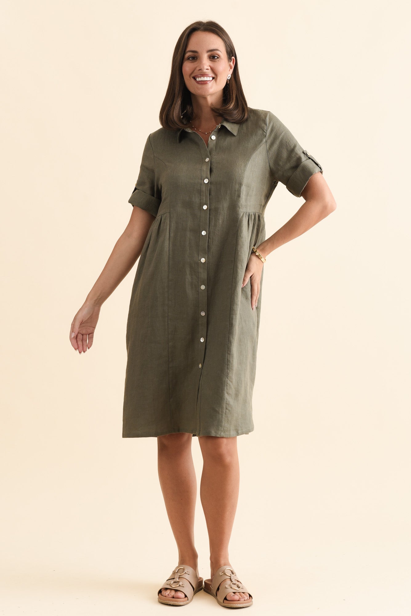 Katy Olive Linen Pocket Dress