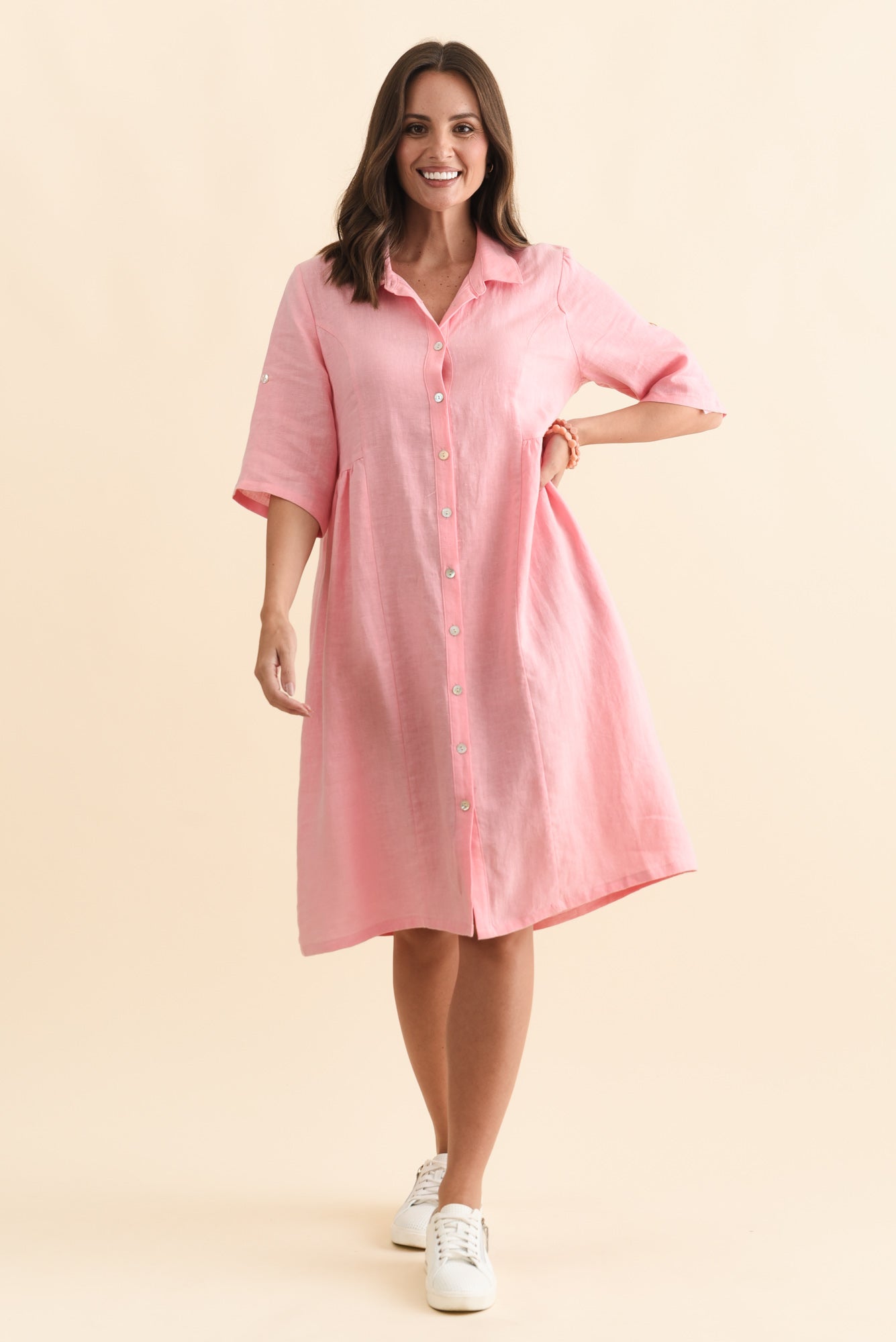 Katy Pink Linen Pocket Dress