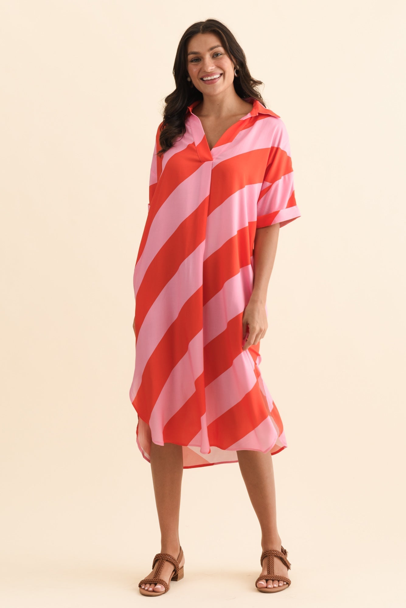 Kazi Pink Stripe Shirt Dress
