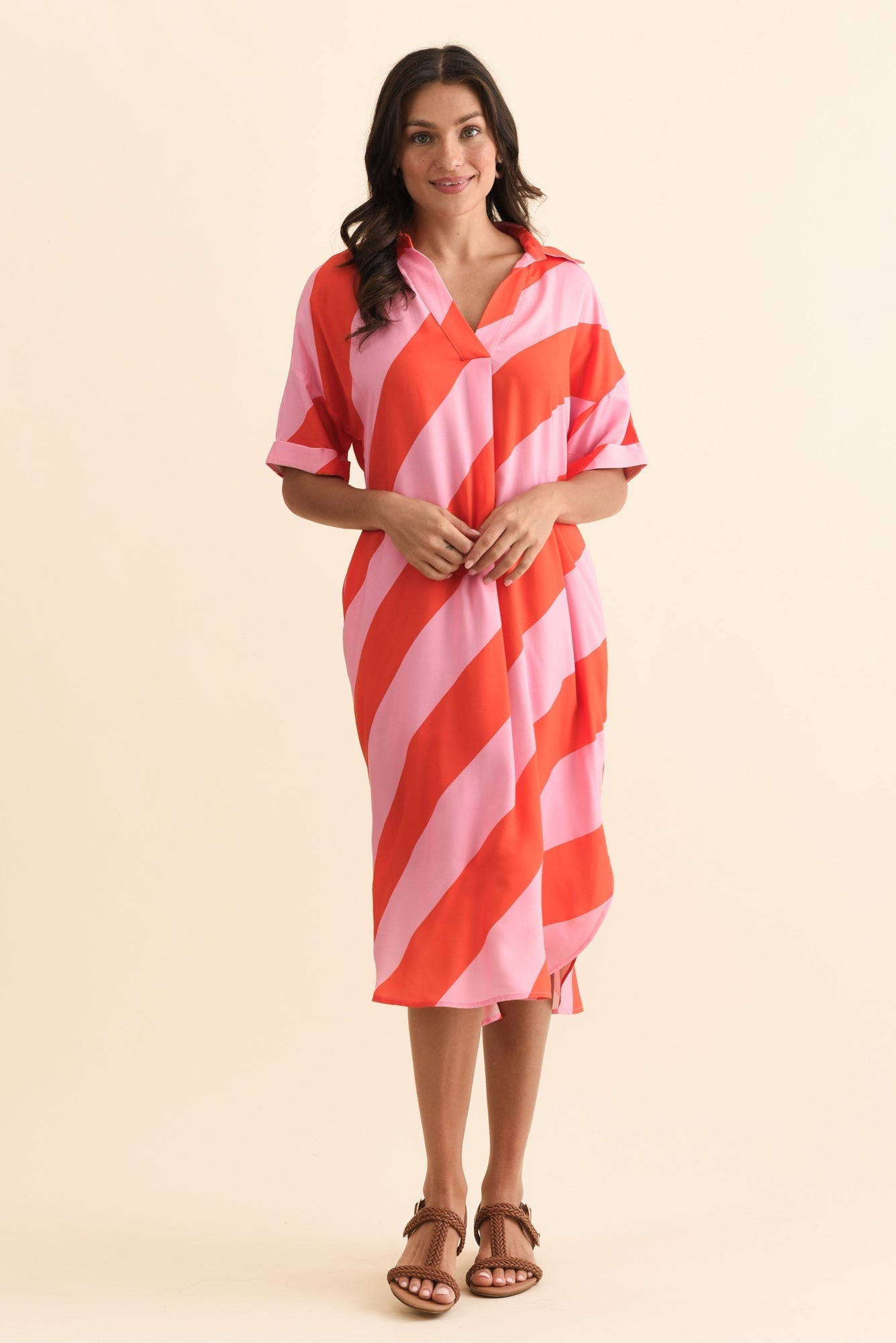 Kazi Pink Stripe Shirt Dress