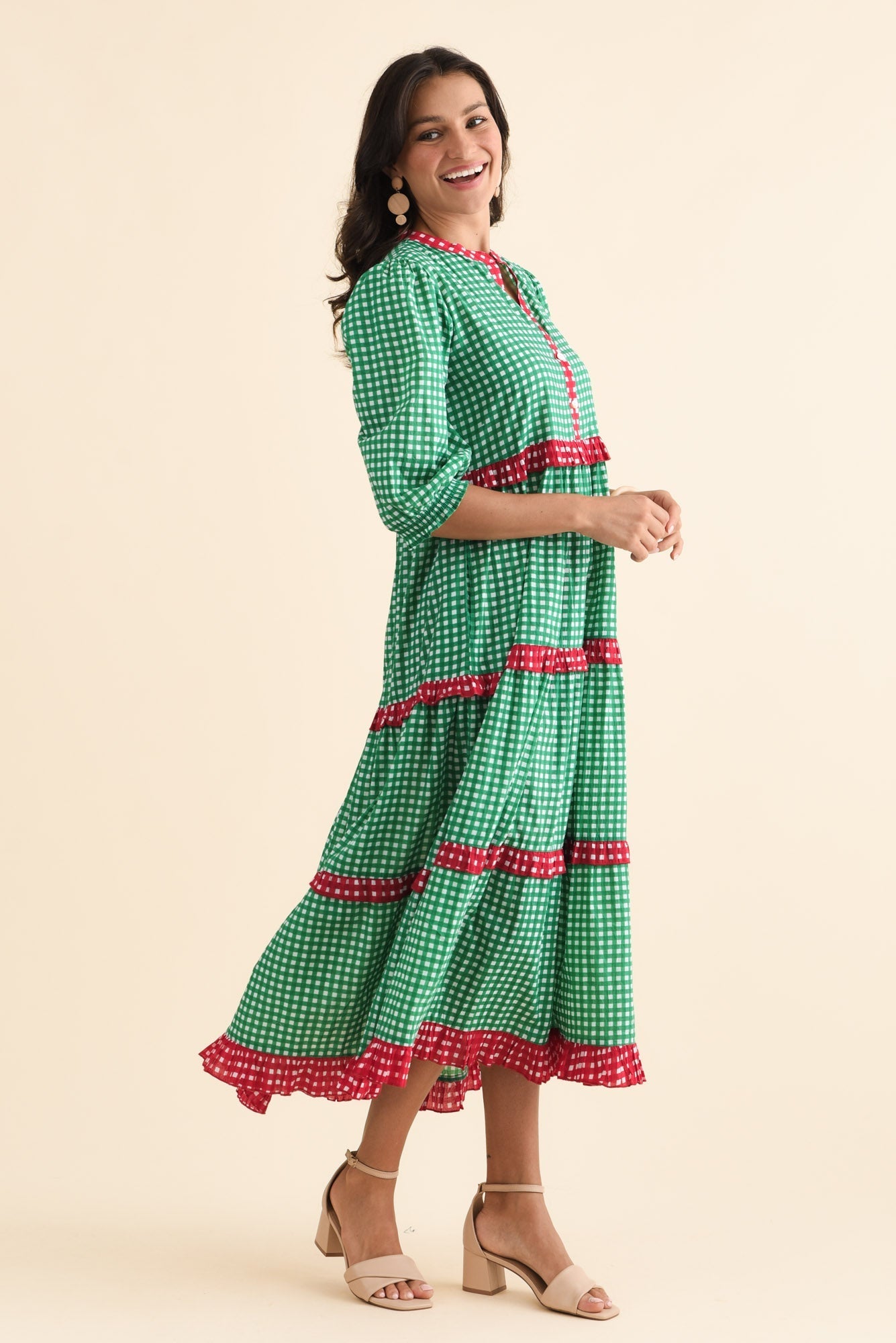 Kesia Green Spot Cotton Tier Dress