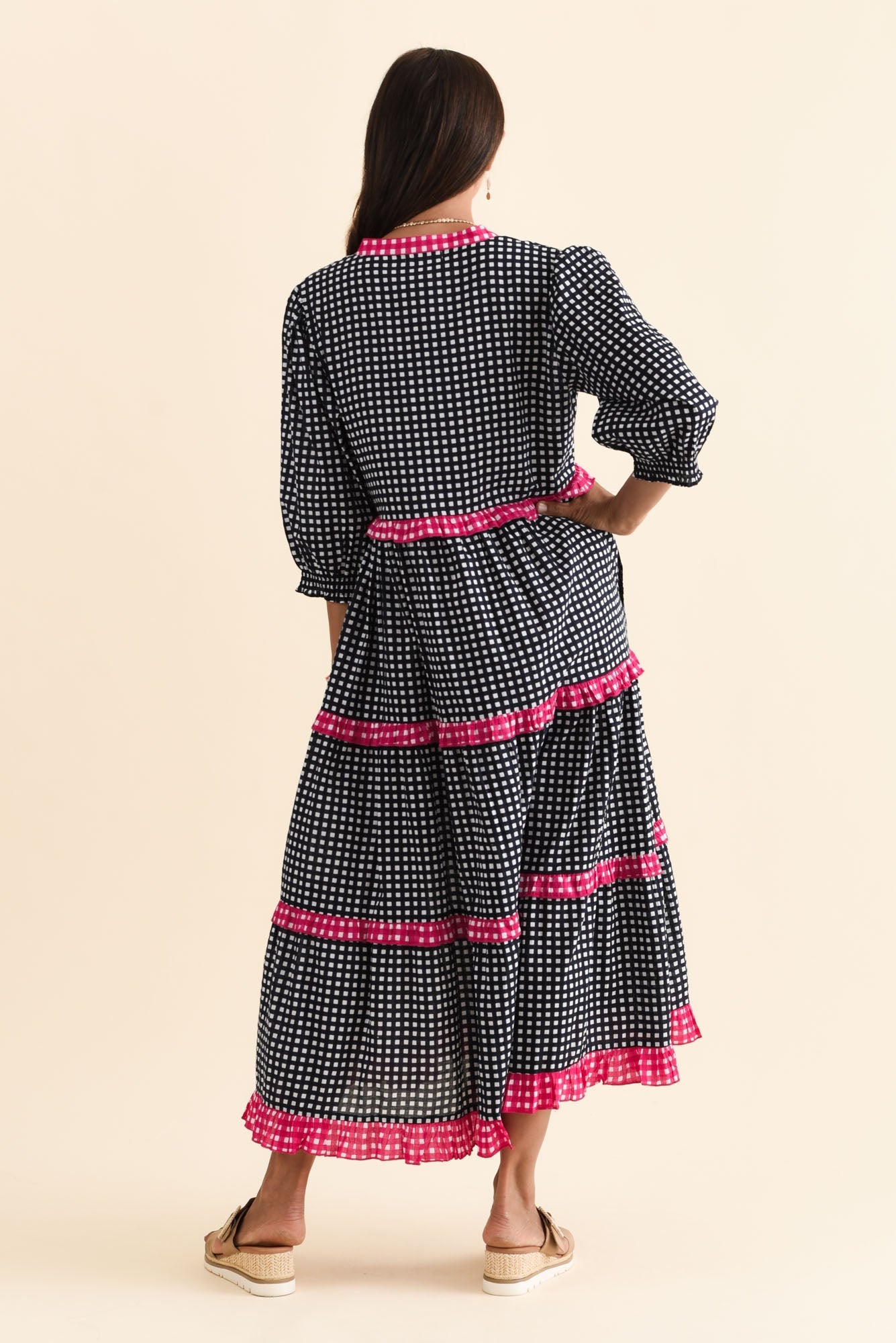 Kesia Navy Spot Cotton Tier Dress