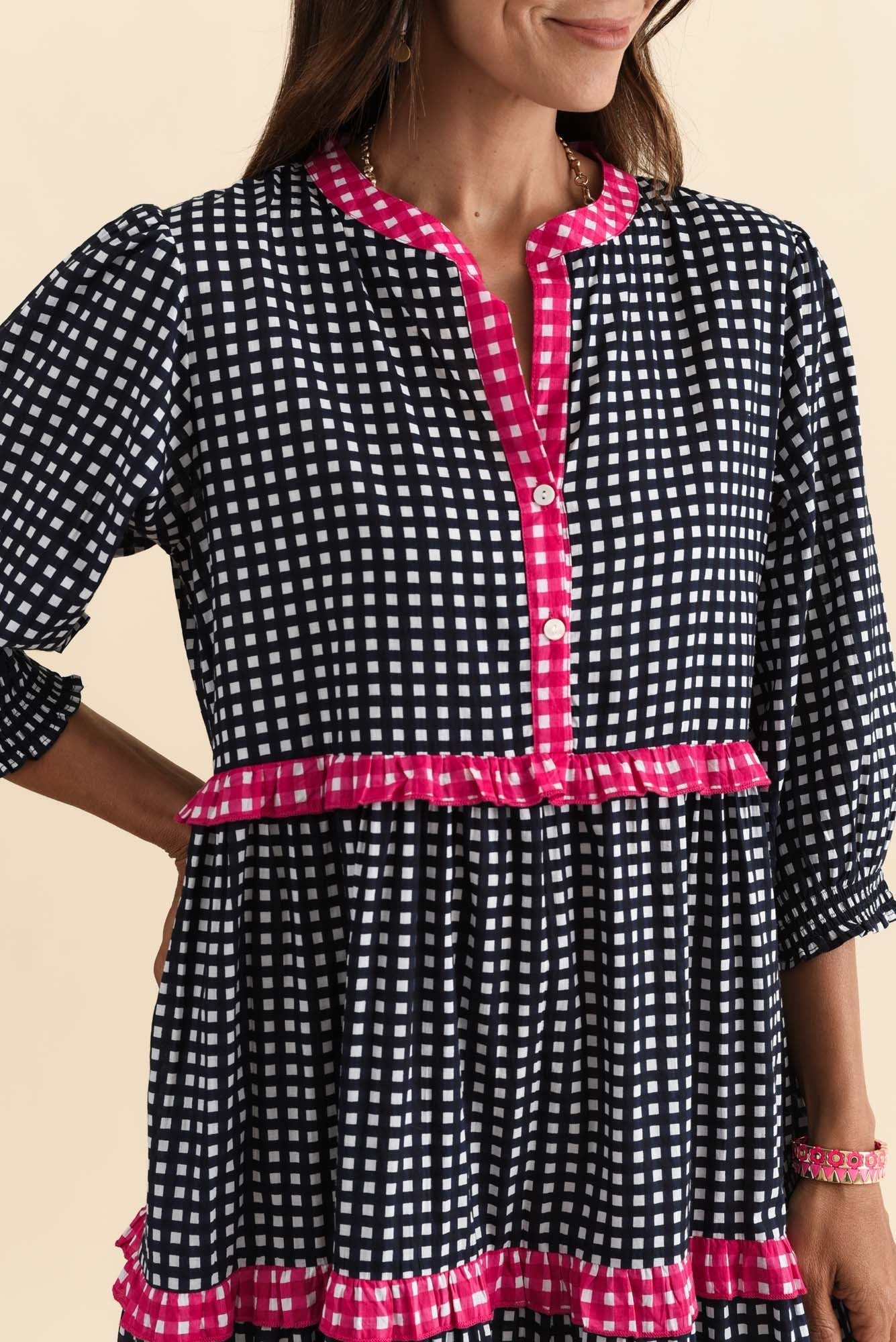 Kesia Navy Spot Cotton Tier Dress
