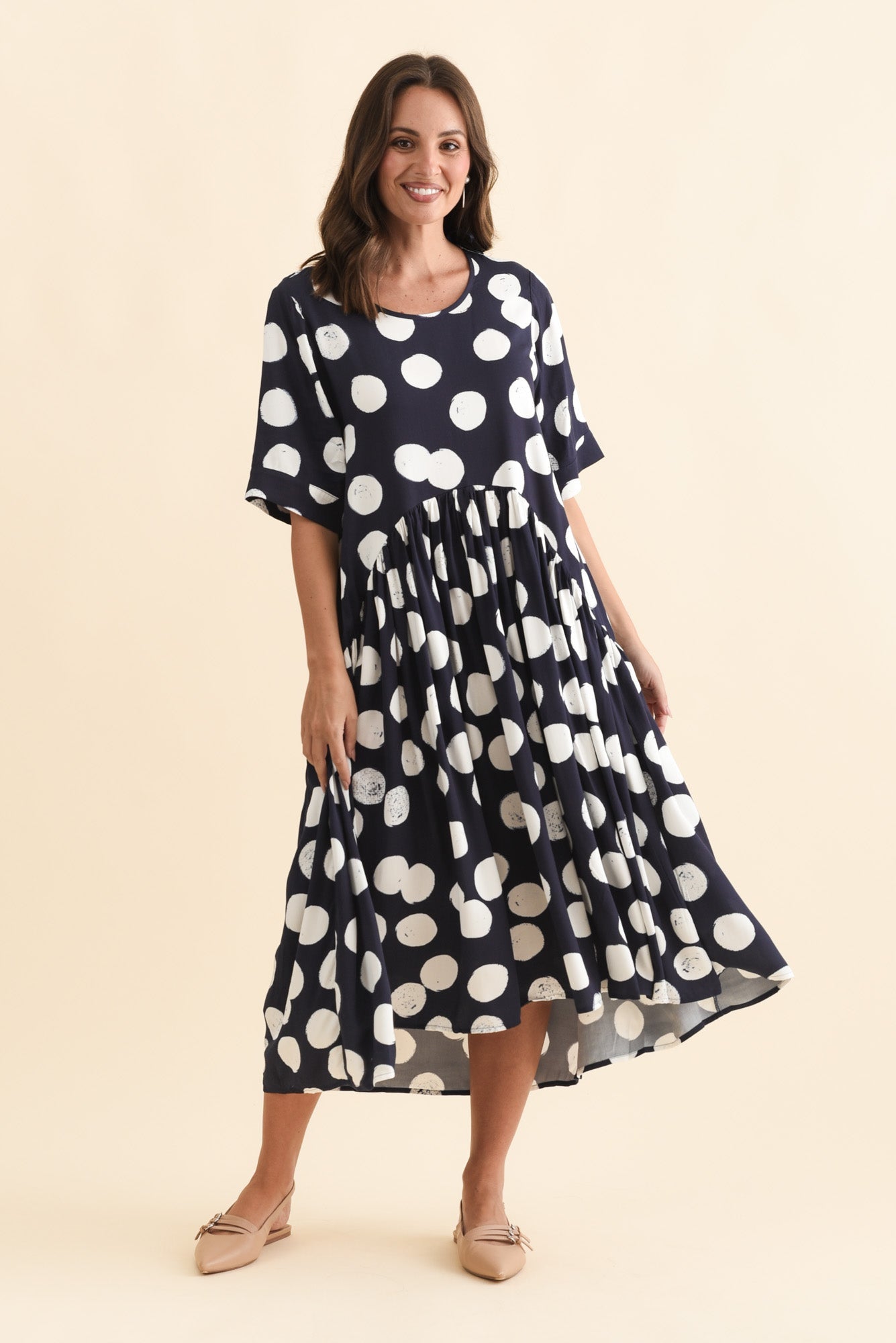 Kiana Navy Spot Peak Dress