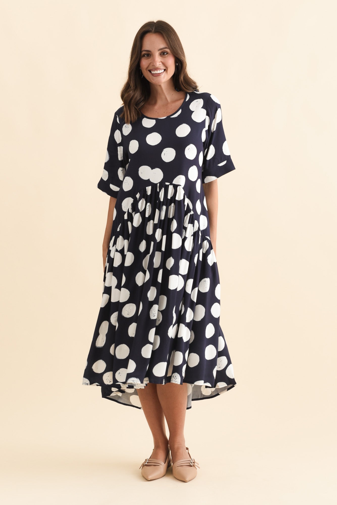 Kiana Navy Spot Peak Dress