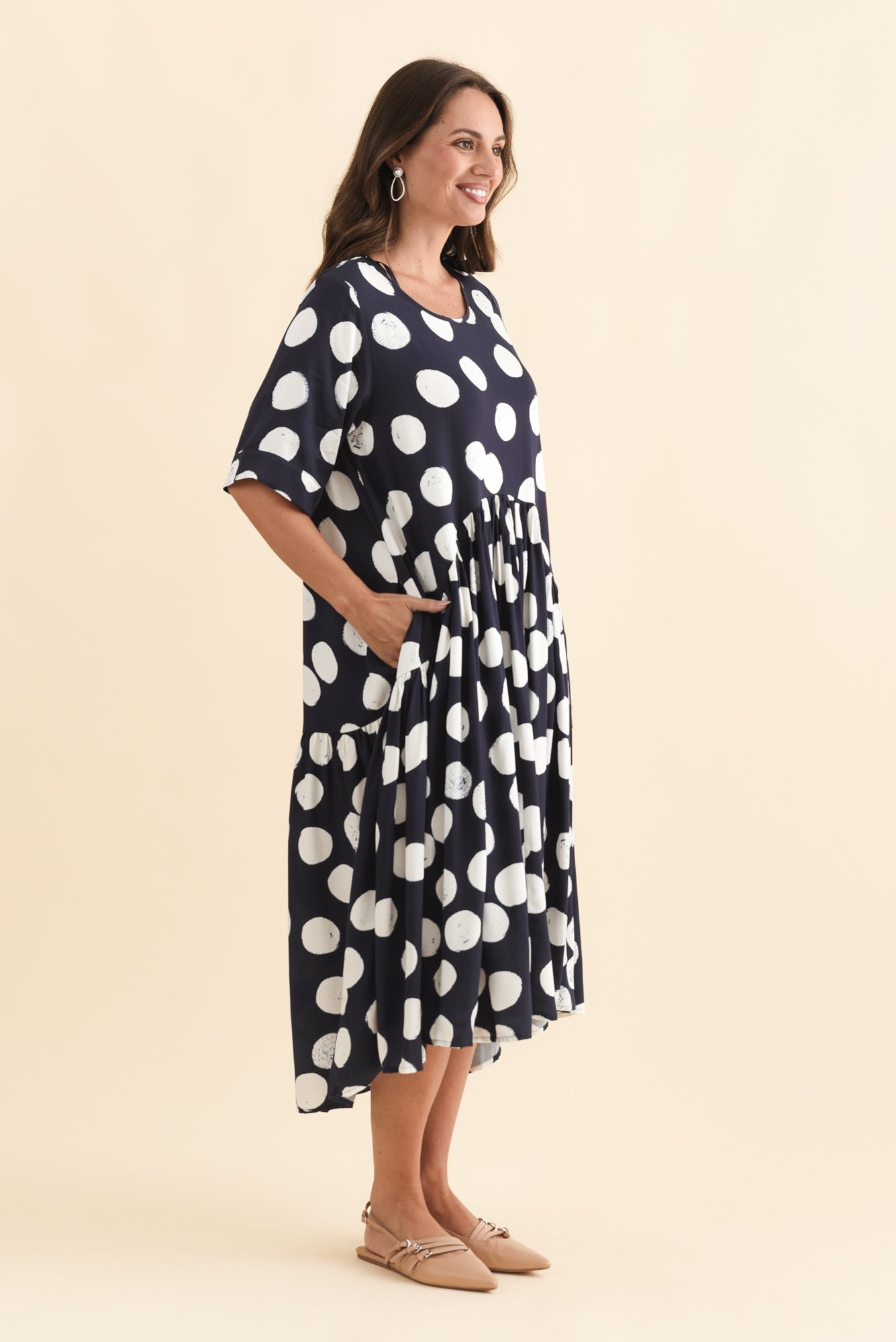 Kiana Navy Spot Peak Dress