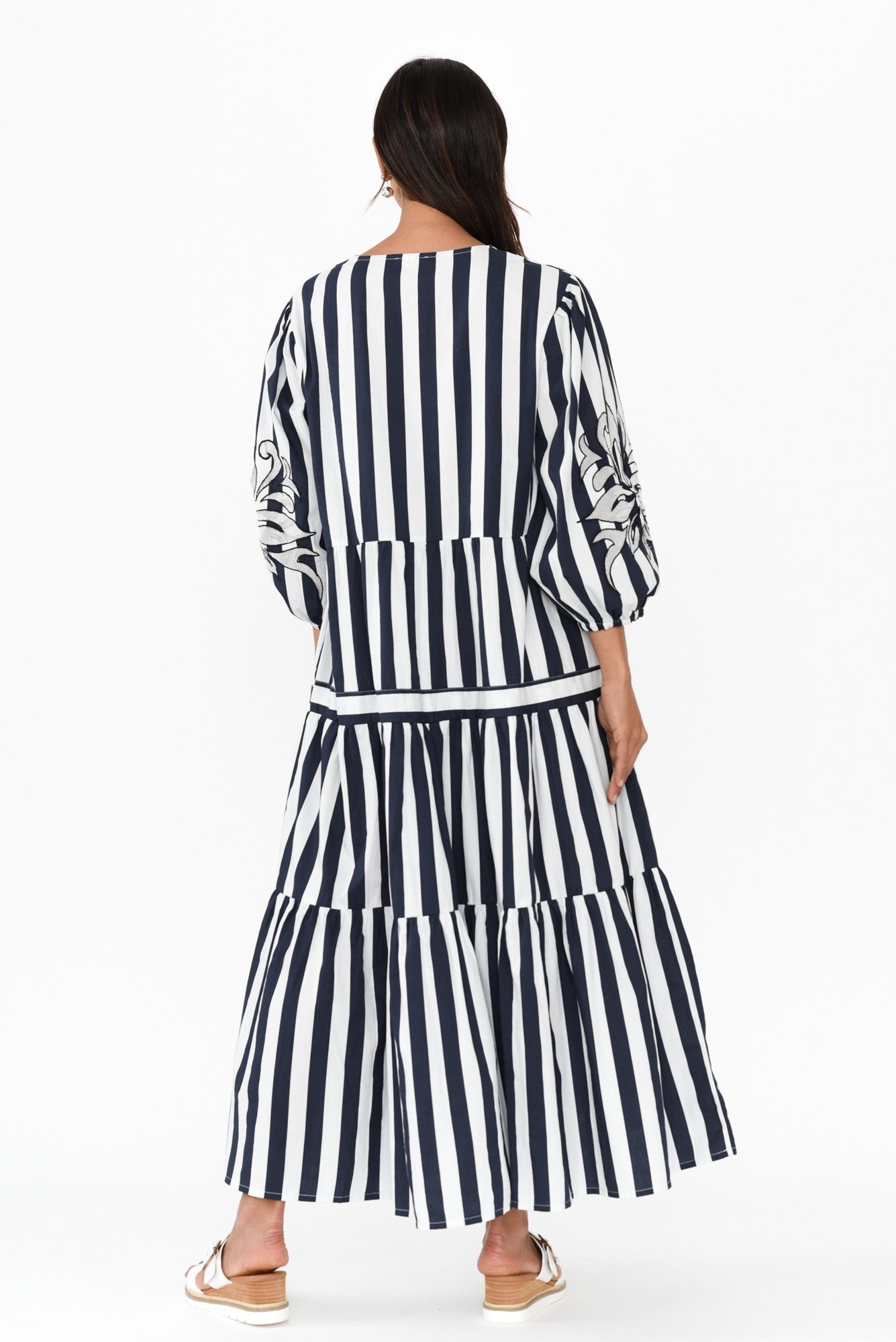 Kora Navy Stripe Cotton Poplin Tie Dress