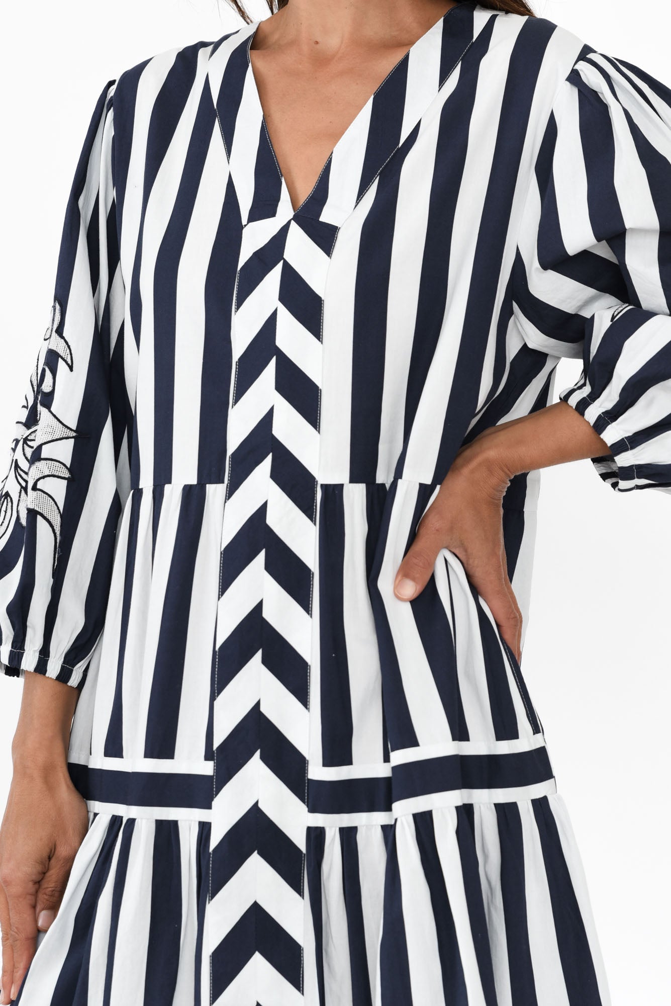 Kora Navy Stripe Cotton Poplin Tie Dress