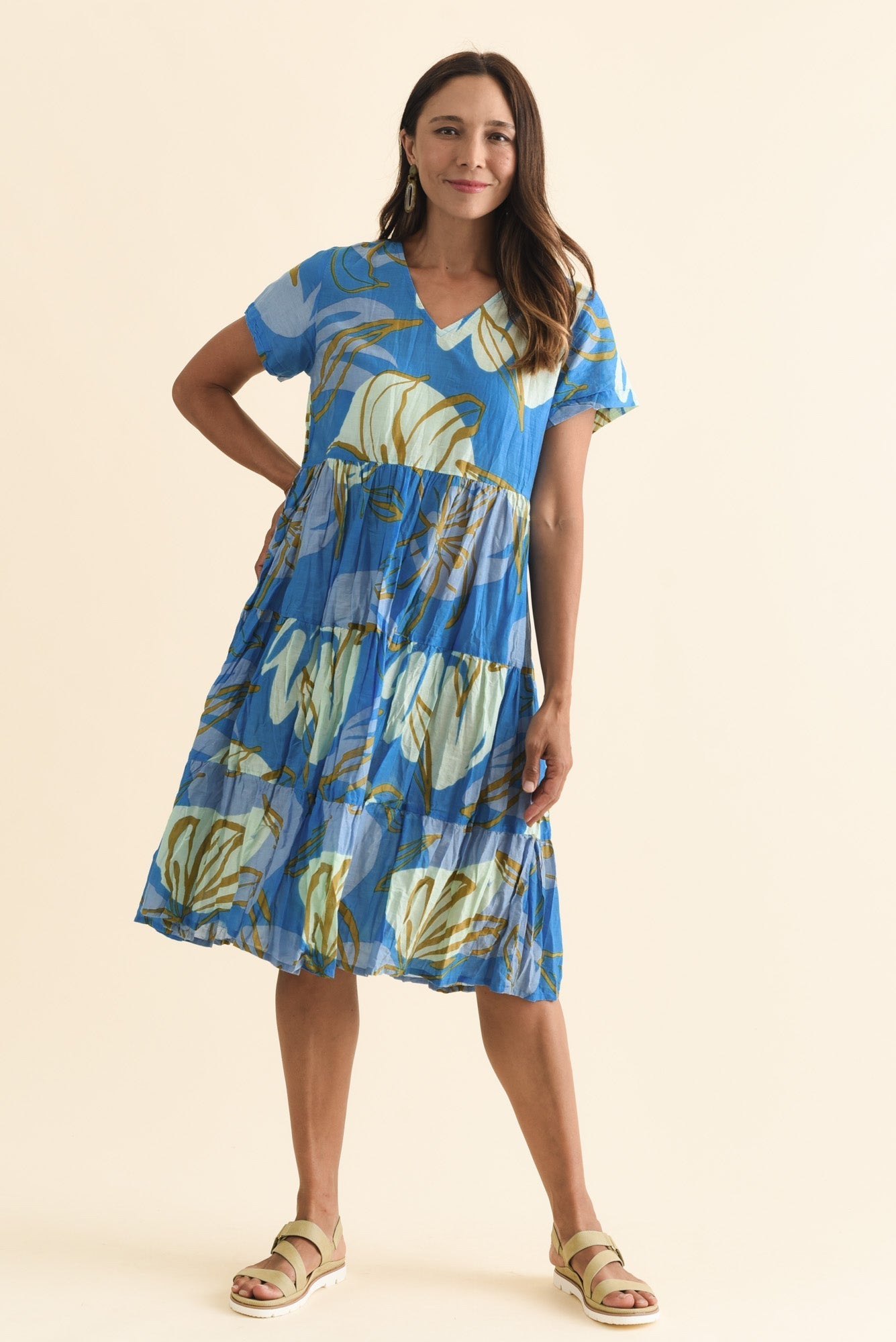 Lania Cobalt Lily Crinkle Cotton Dress