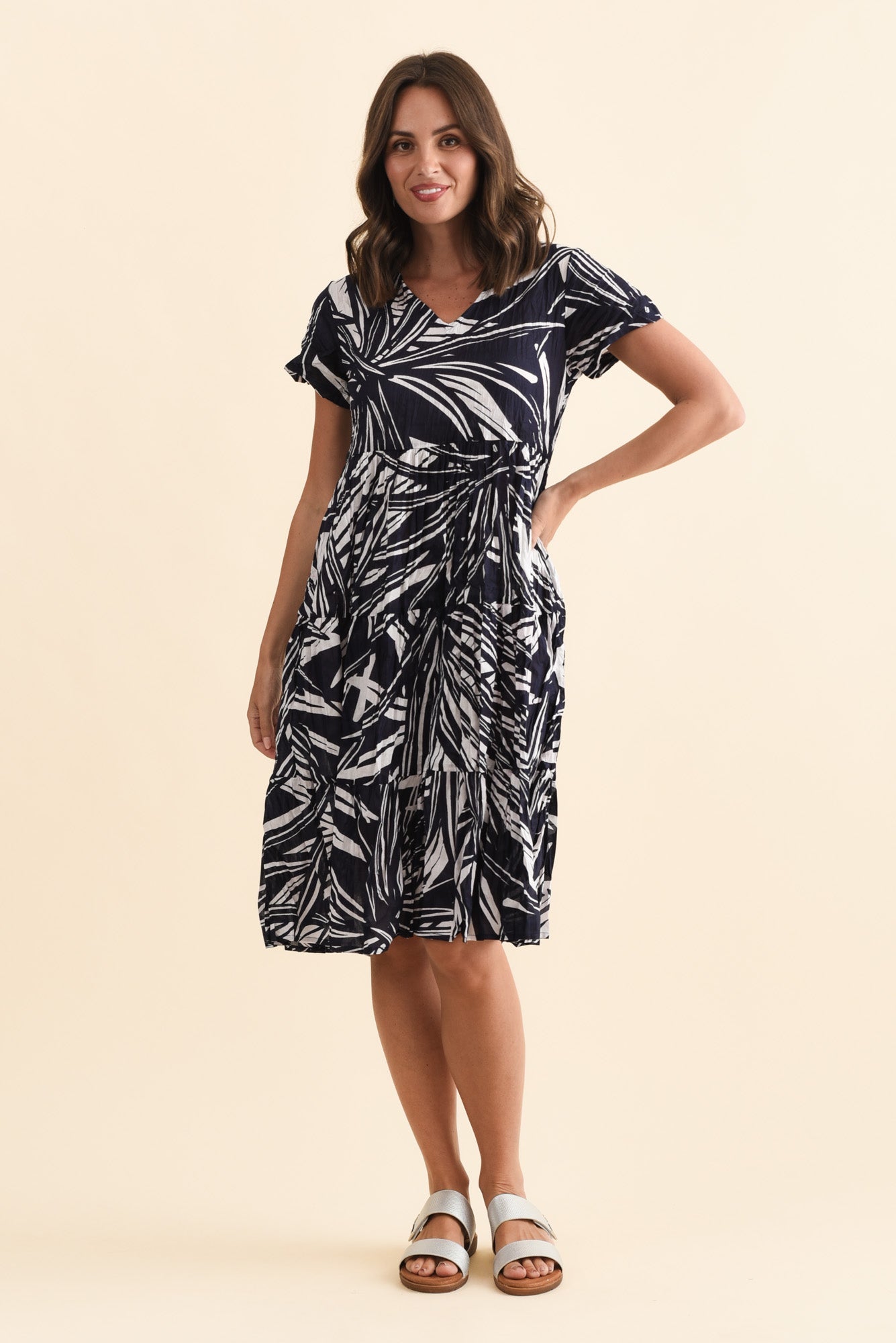 Lania Navy Burst Crinkle Cotton Dress