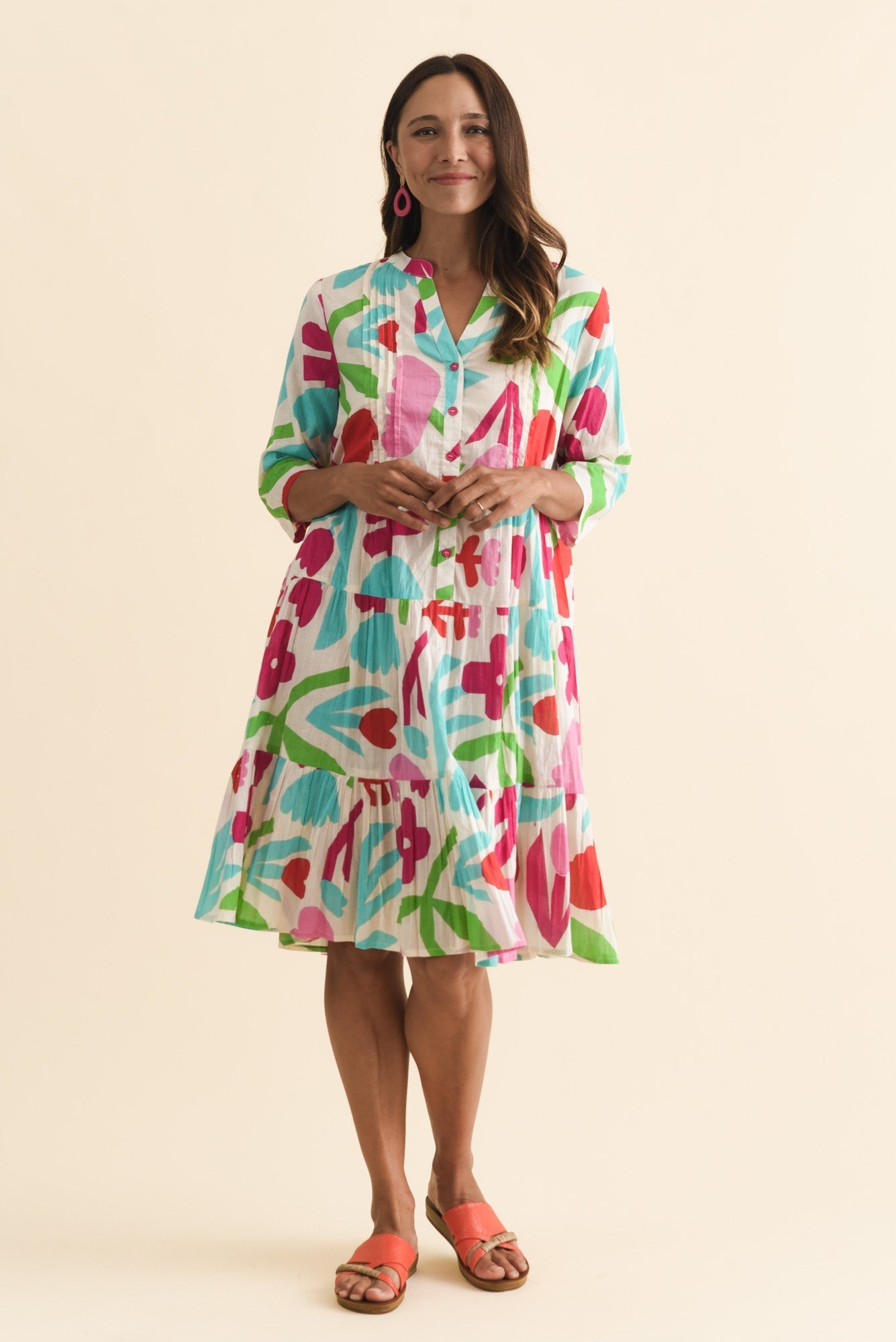 Larissa White Flower Cotton Pleated Dress