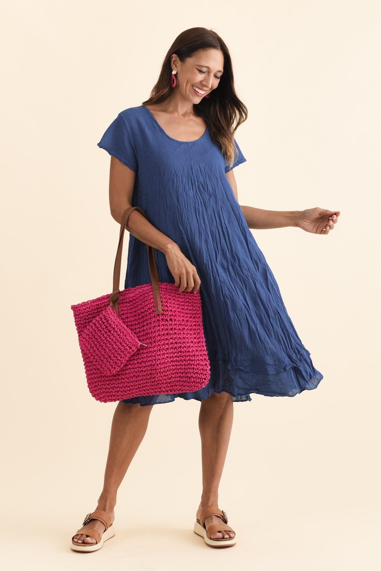 Lauren Navy Crinkle Cotton Dress