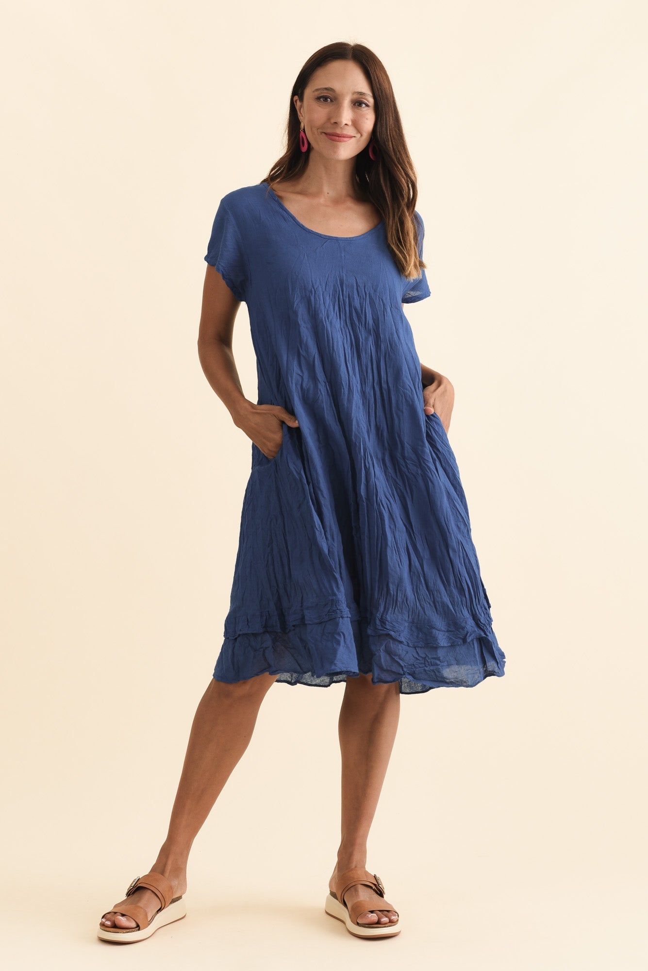 Lauren Navy Crinkle Cotton Dress