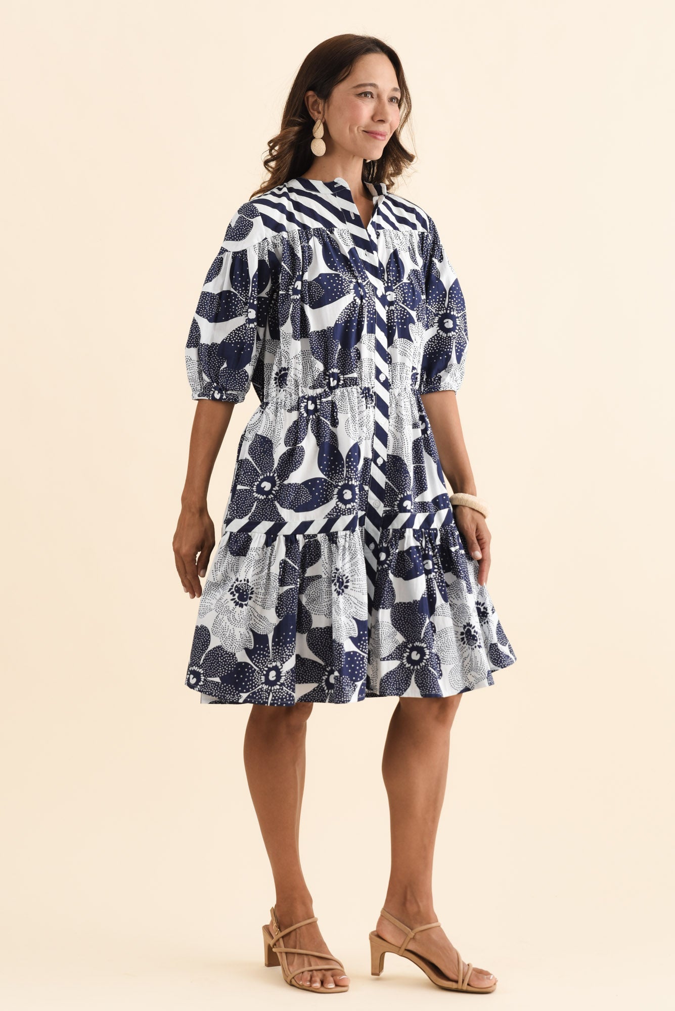 Lazar Navy Floral Cotton Dress