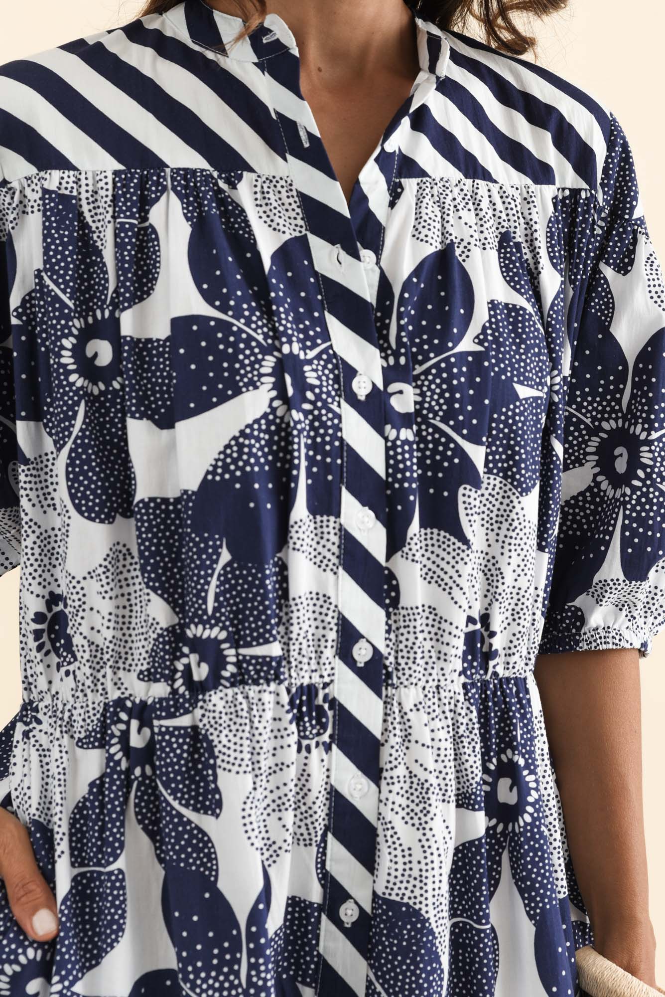 Lazar Navy Floral Cotton Dress