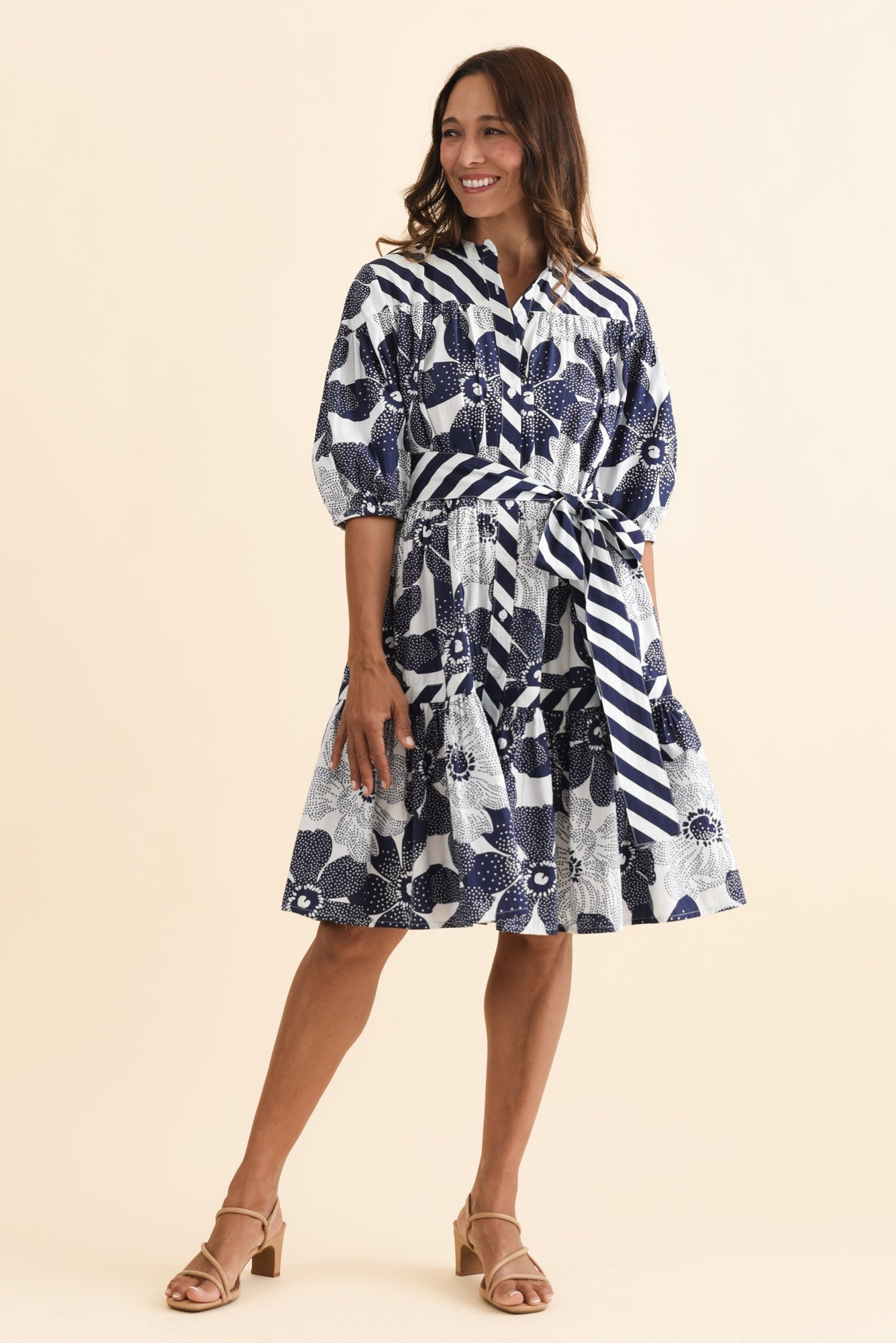 Lazar Navy Floral Cotton Dress