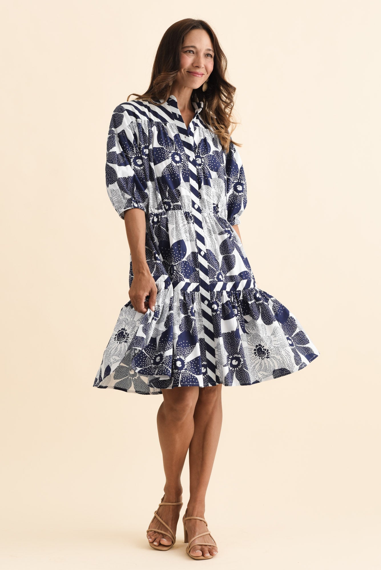 Lazar Navy Floral Cotton Dress