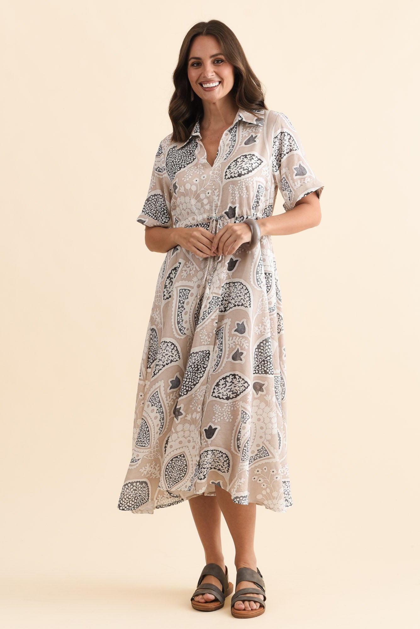 Leigh Beige Flower Tie Dress