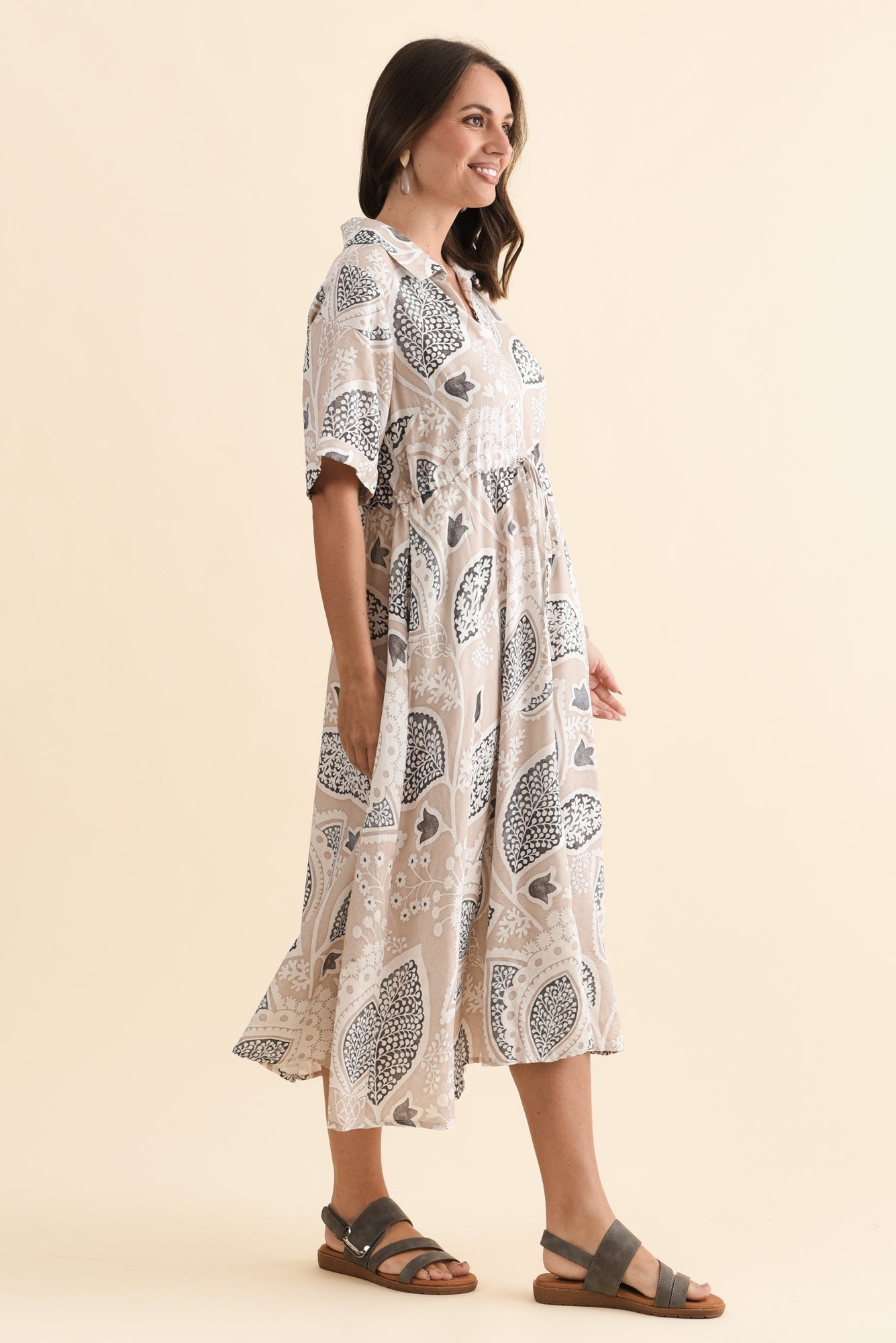Leigh Beige Flower Tie Dress