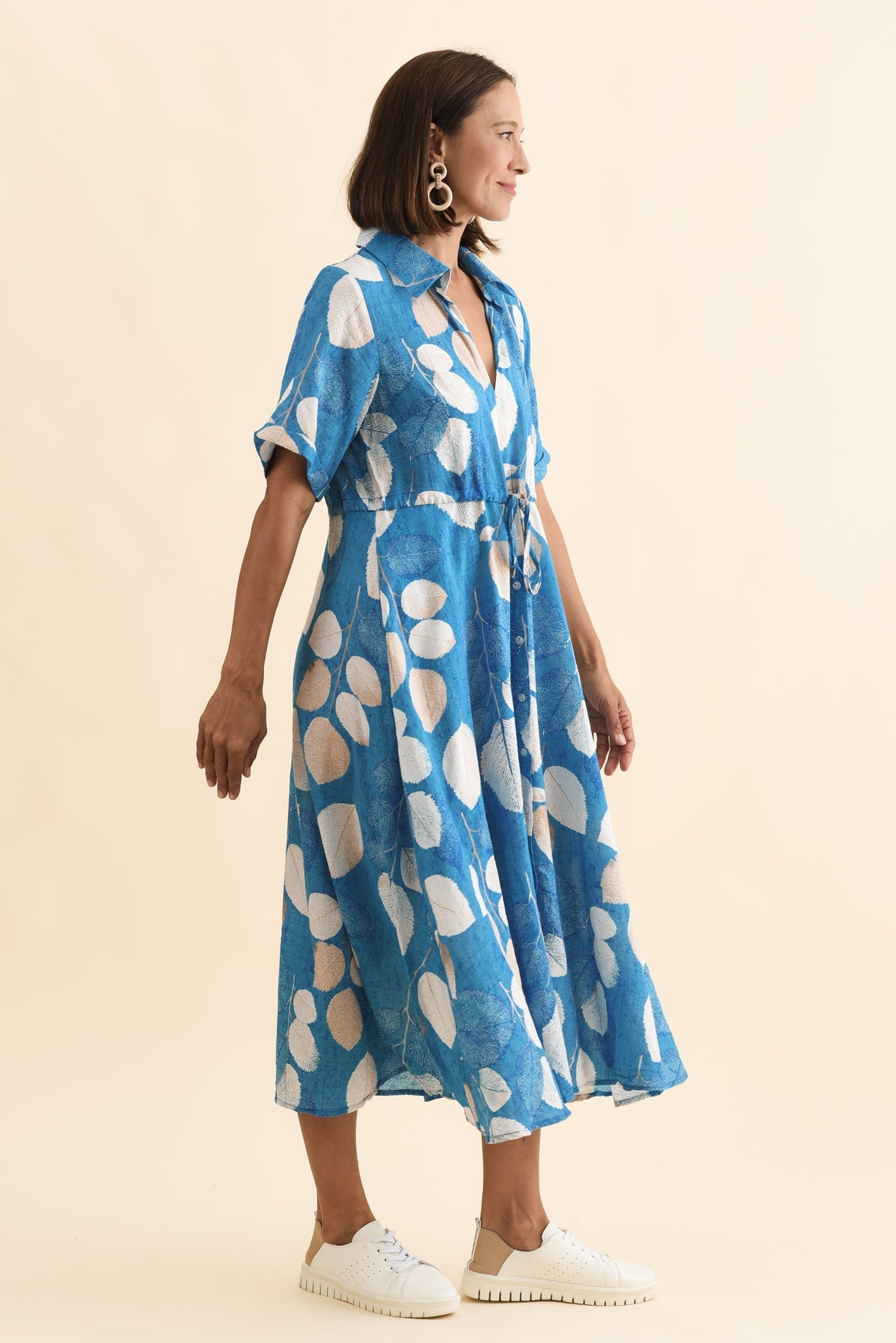 Leigh Blue Leaf Tie Dress