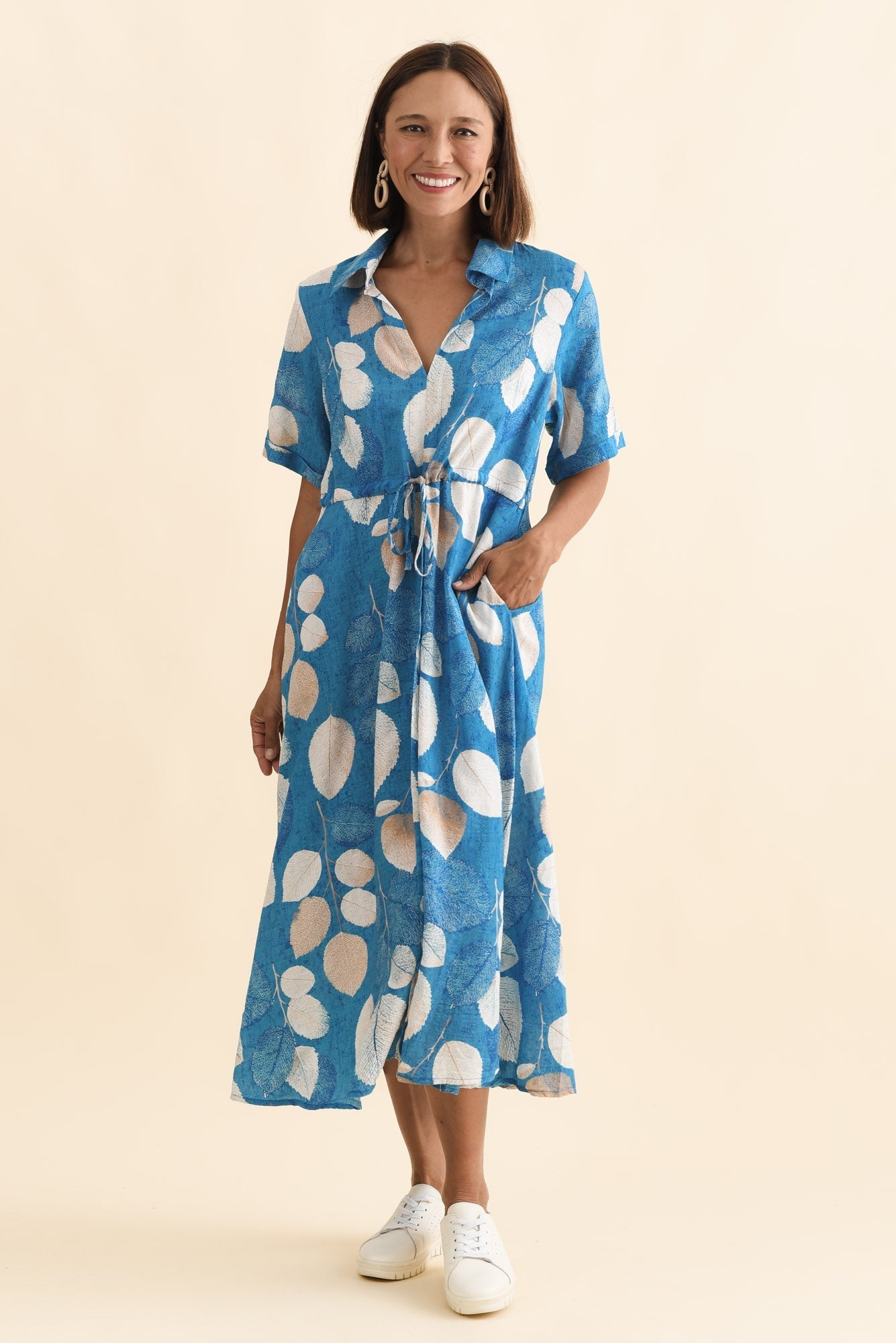 Leigh Blue Leaf Tie Dress