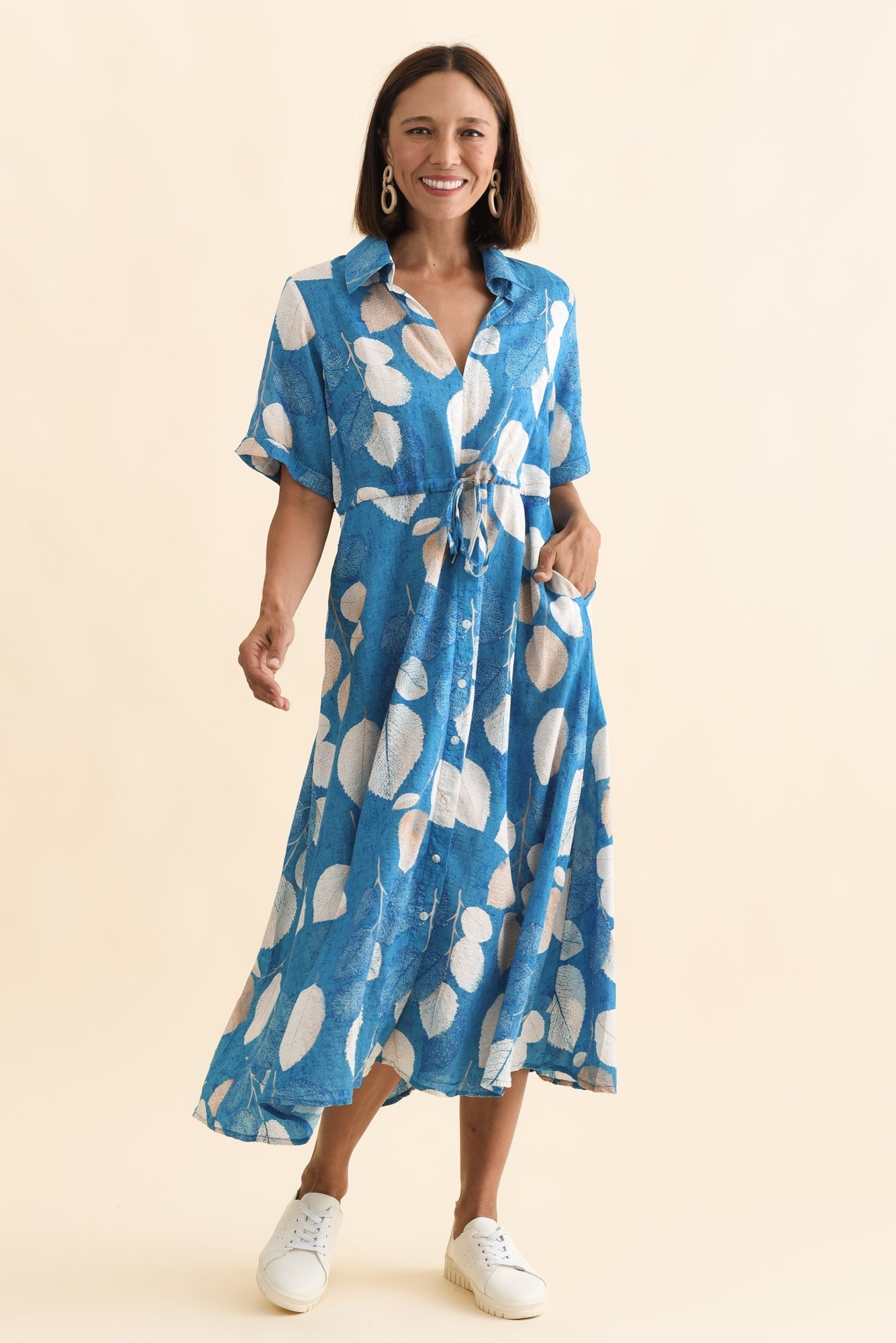 Leigh Blue Leaf Tie Dress