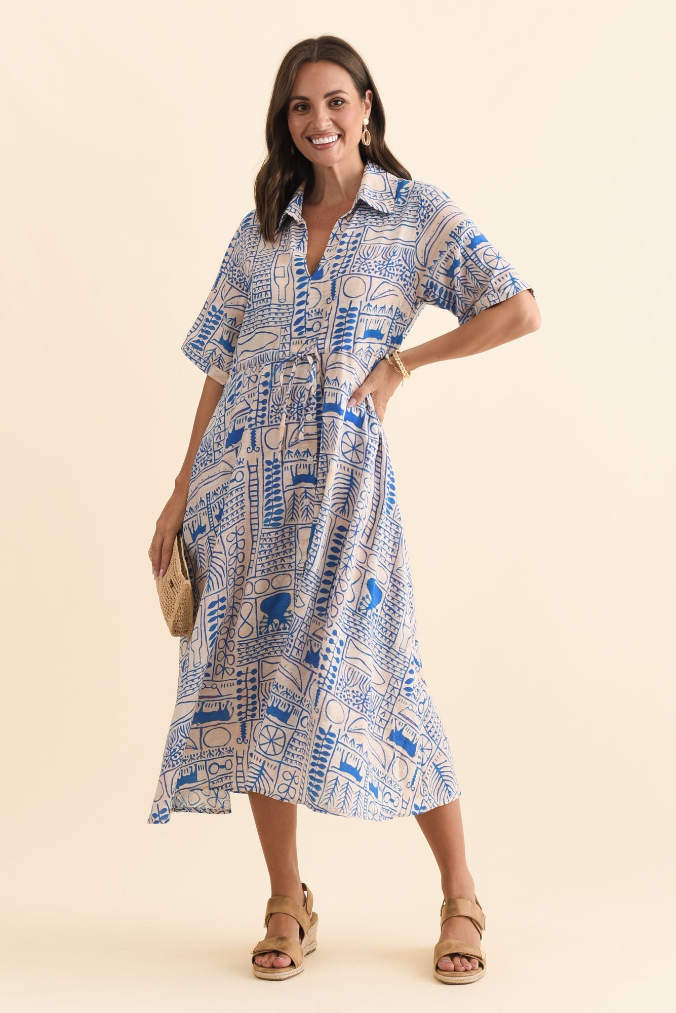 Leigh Blue Mosaic Tie Dress