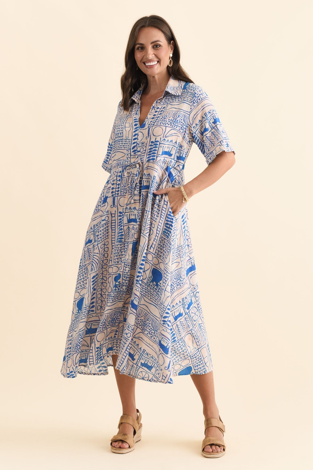 Leigh Blue Mosaic Tie Dress