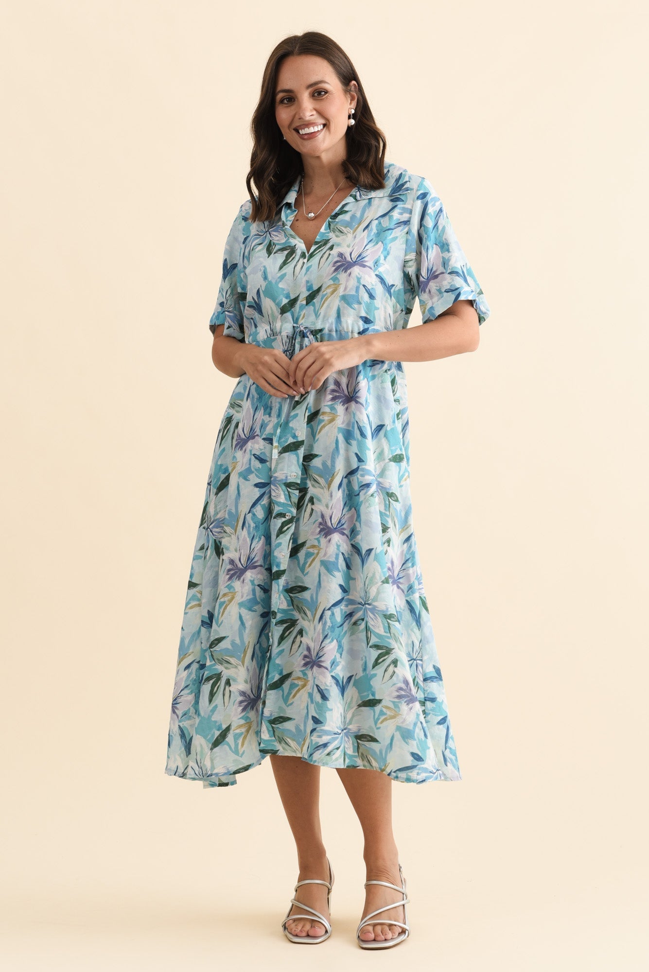 Leigh Blue Tropical Tie Dress