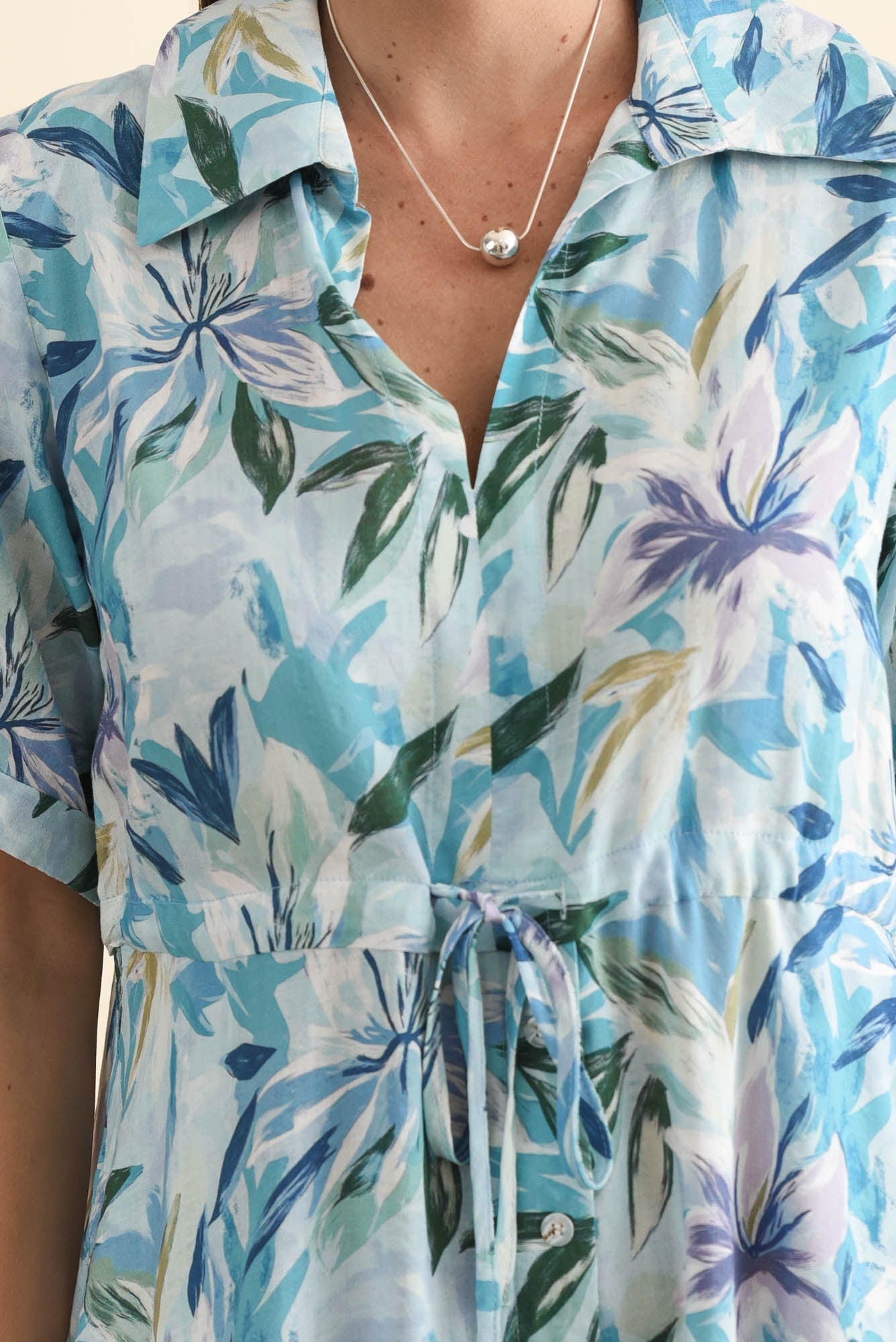 Leigh Blue Tropical Tie Dress