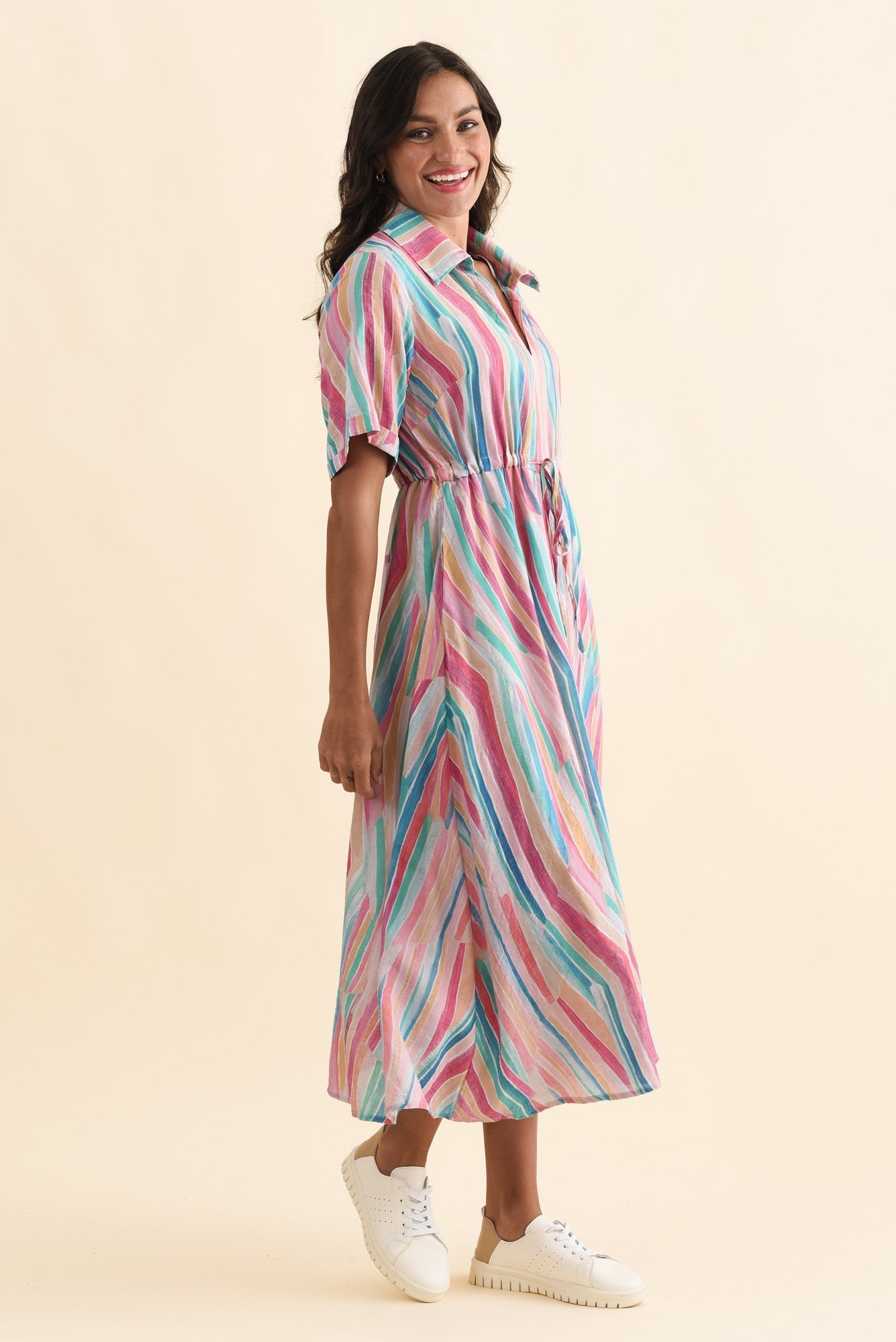 Leigh Pink Stripe Tie Dress