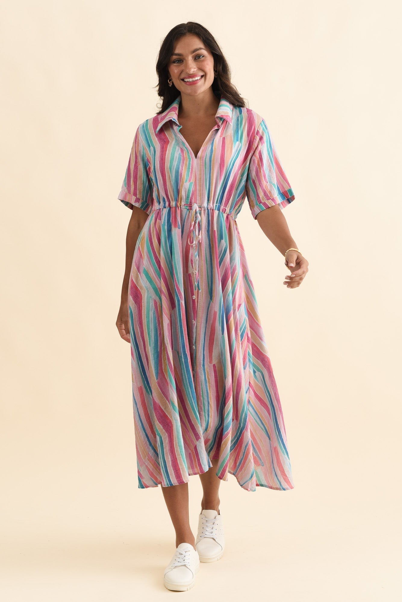 Leigh Pink Stripe Tie Dress
